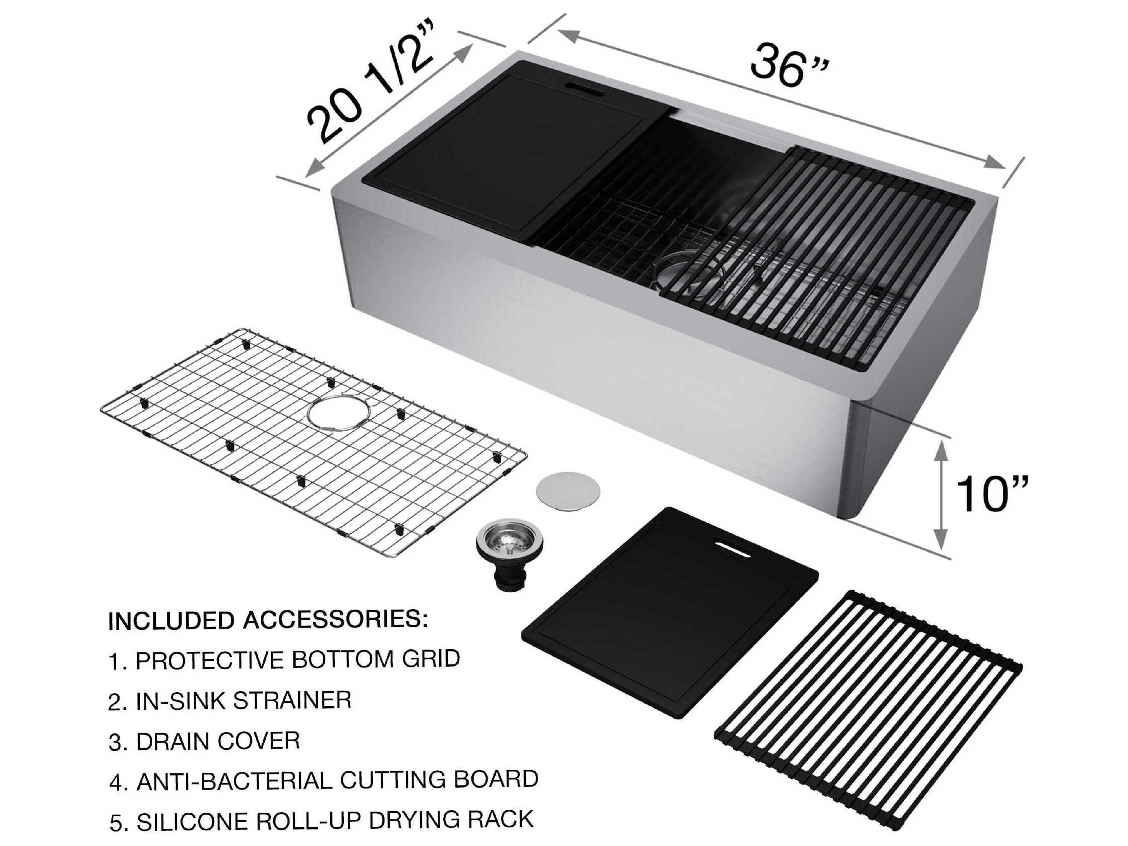 Vigo Oxford Stainless Steel 36" Rectangular Single-Bowl Undermount Flat-Front Farmhouse Kitchen Sink with Matte Gold Pull-Down Sprayer Edison Faucet, Soap Dispenser and Grid