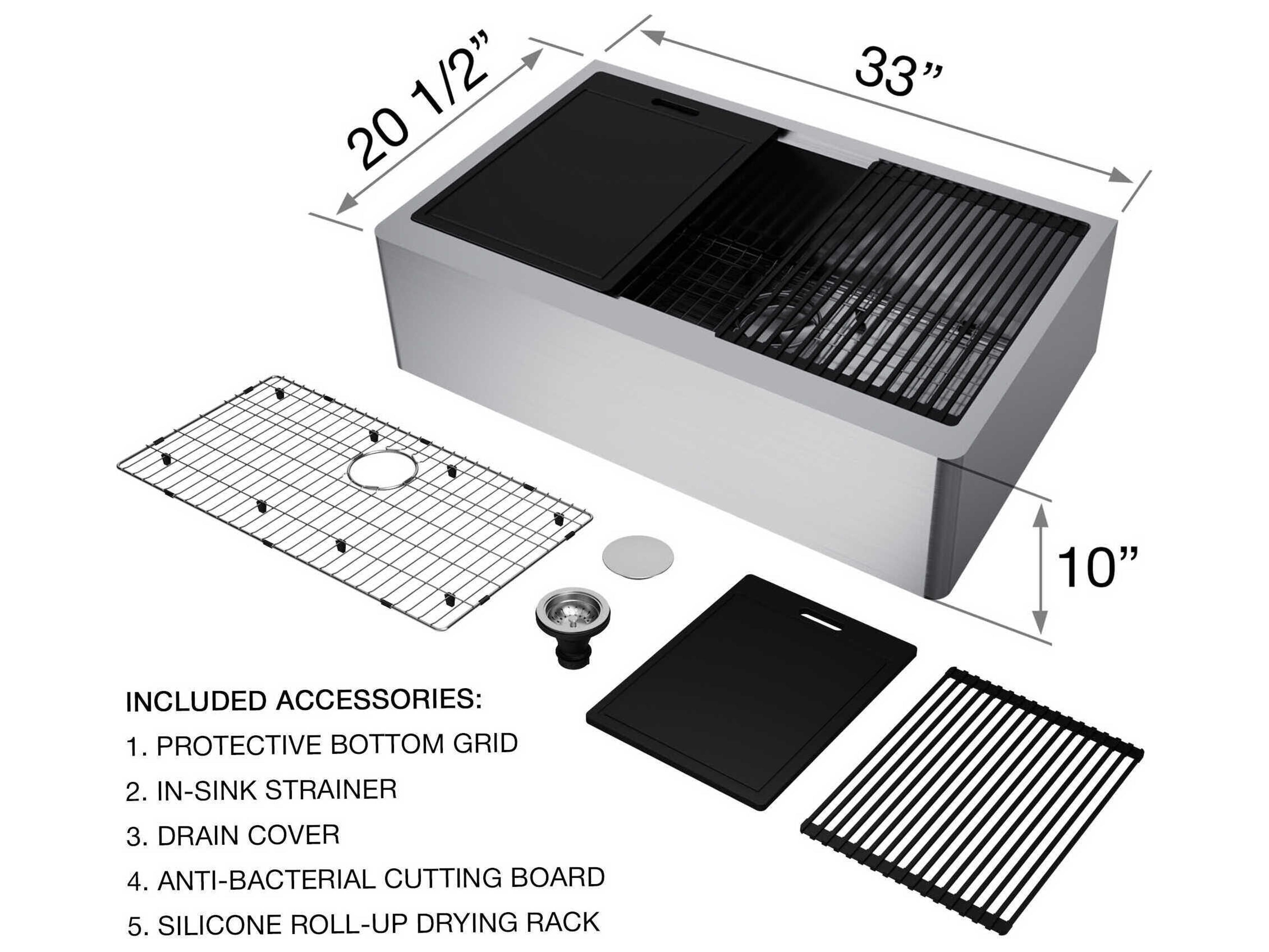 Vigo Oxford Stainless Steel 33" Rectangular Single-Bowl Farmhouse Kitchen Sink with Matte Gold / Matte Black Faucet