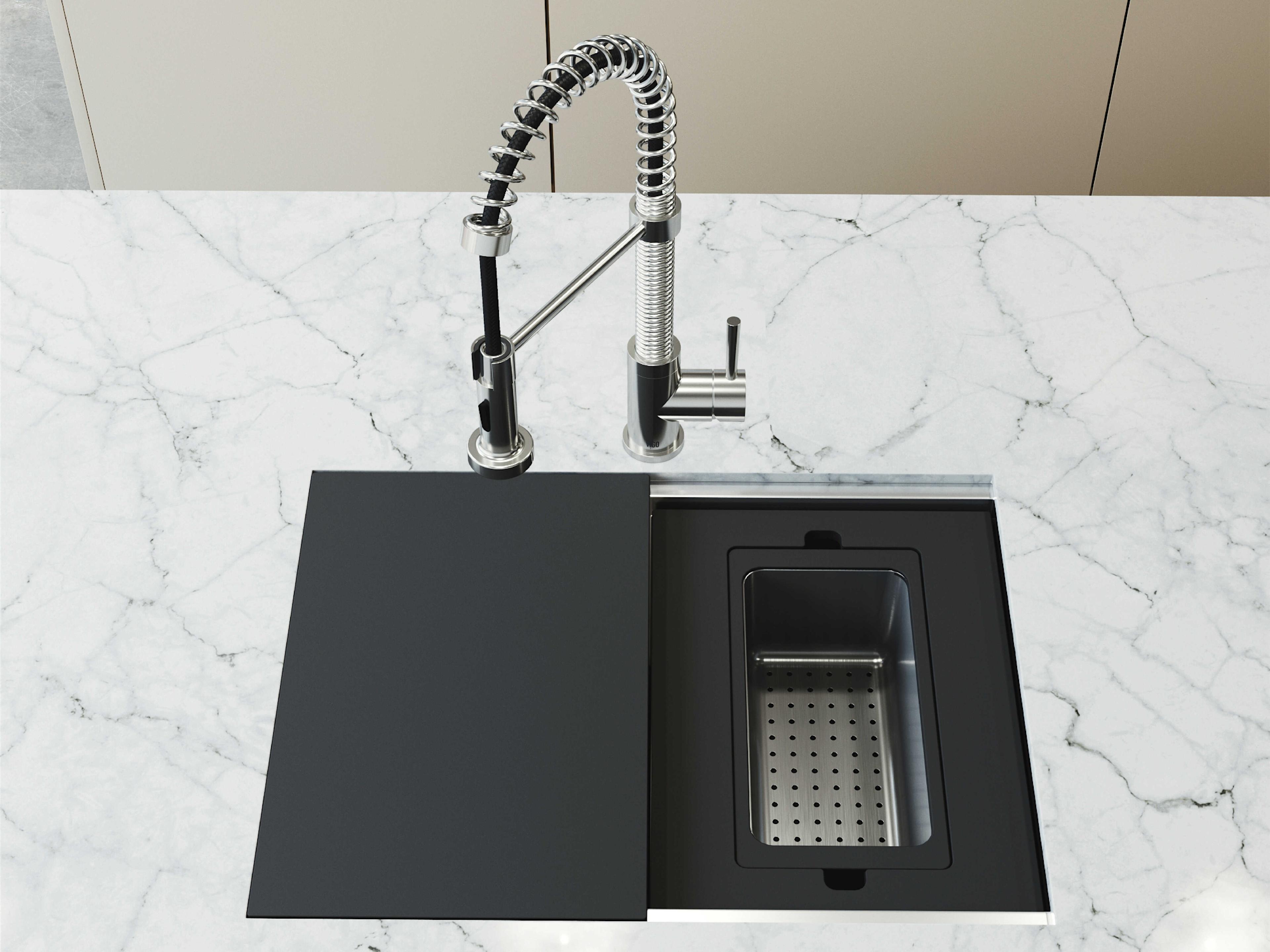 Vigo Hampton Stainless Steel Undermount Workstation Kitchen Sink with Utility Tier Ledge and Accessories