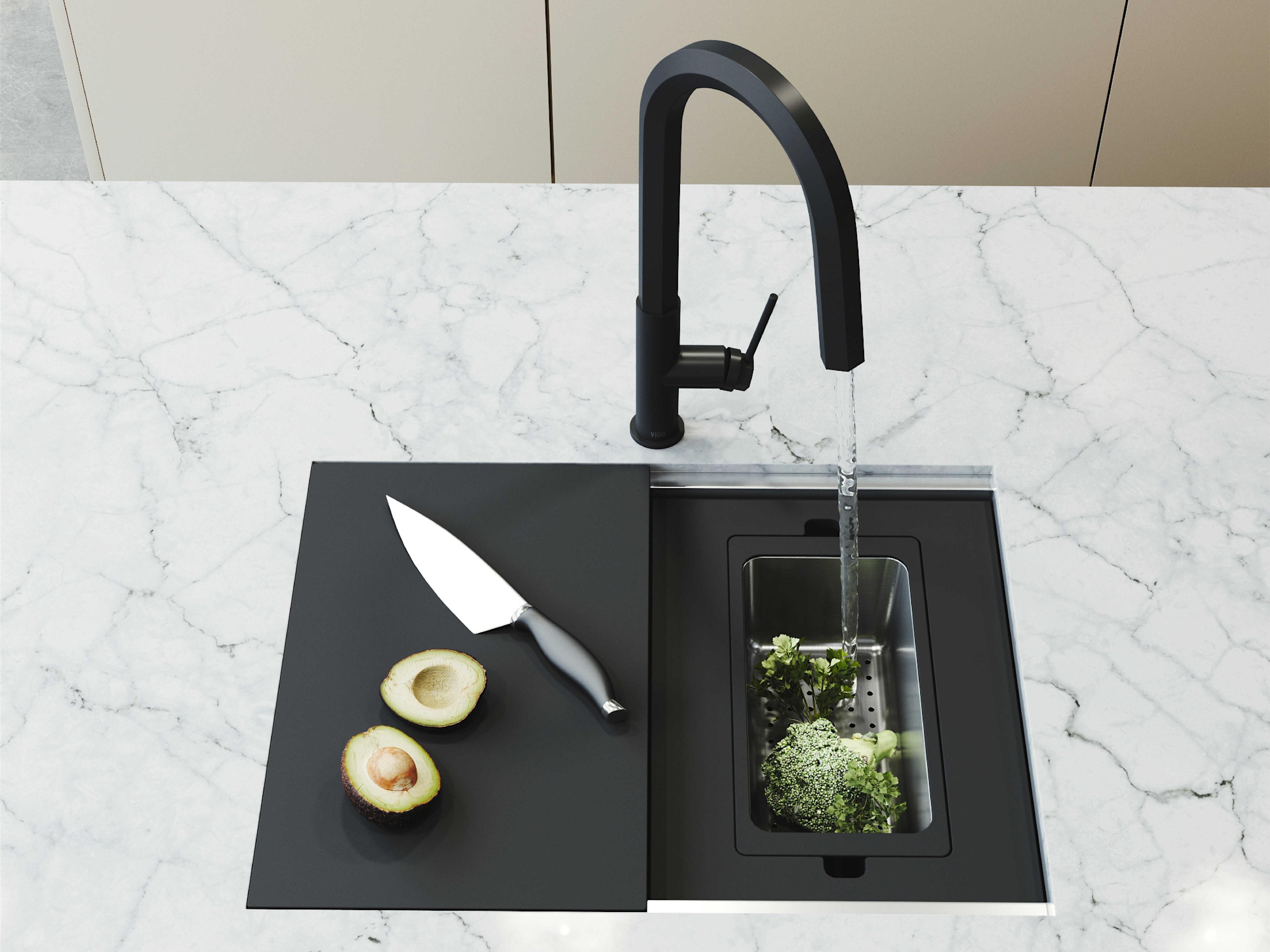 Vigo Hampton Stainless Steel Undermount Workstation Kitchen Sink with Utility Tier Ledge and Accessories