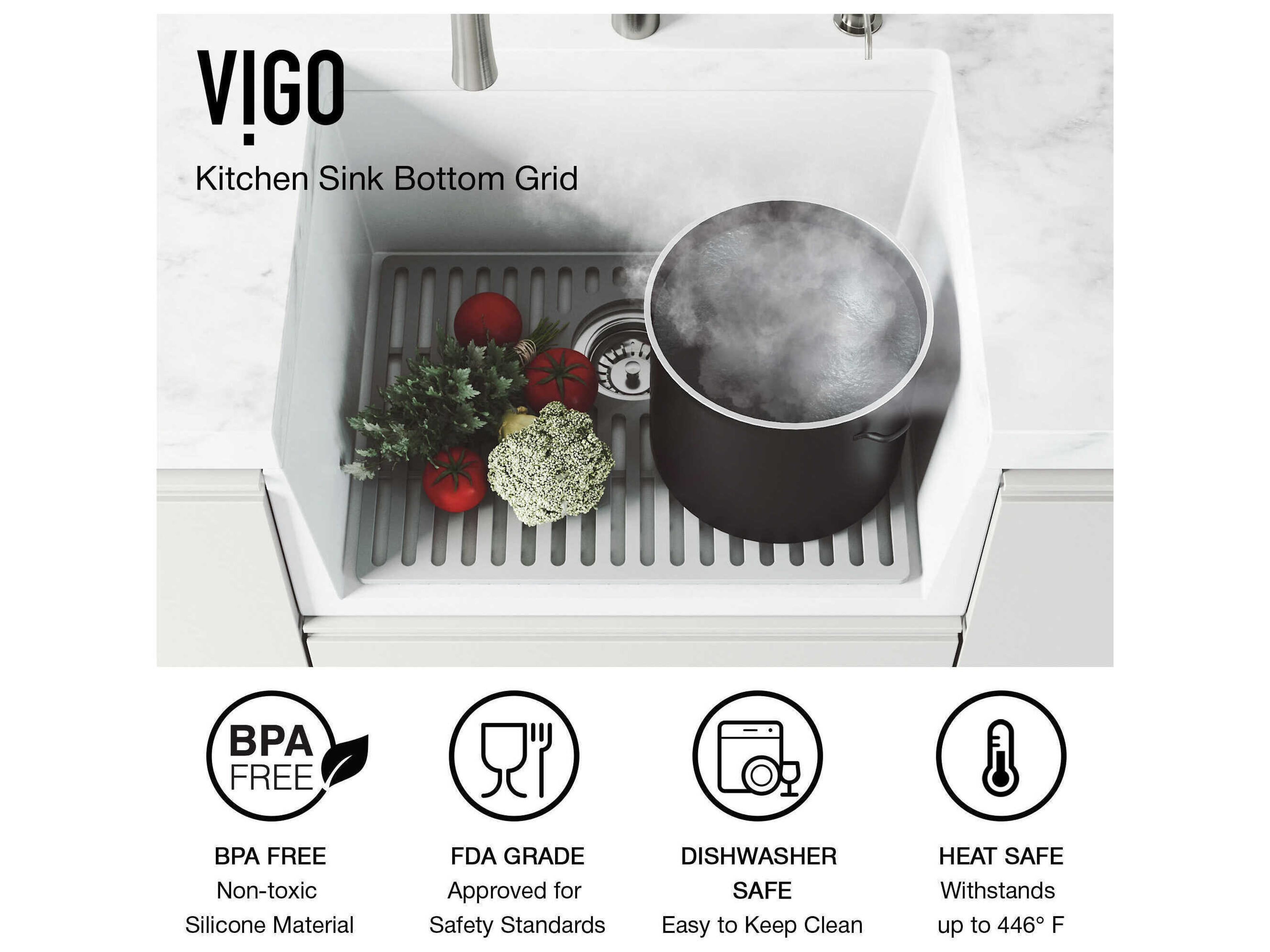 Vigo Gray Silicone Kitchen Sink Protective Bottom Grid For Single Basin Sink