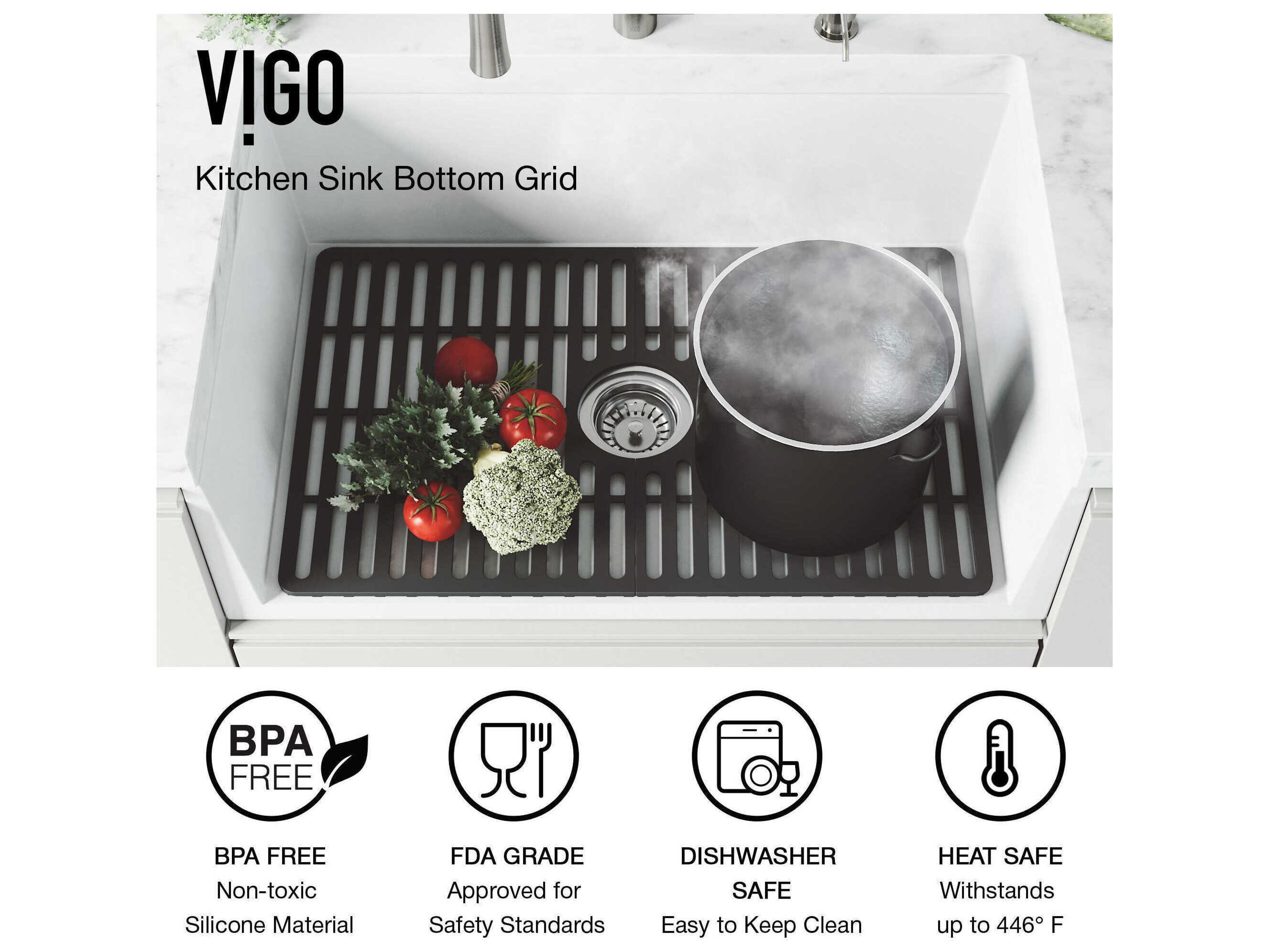 Vigo Matte Black Silicone Protective Bottom Grid For Single Basin Sink