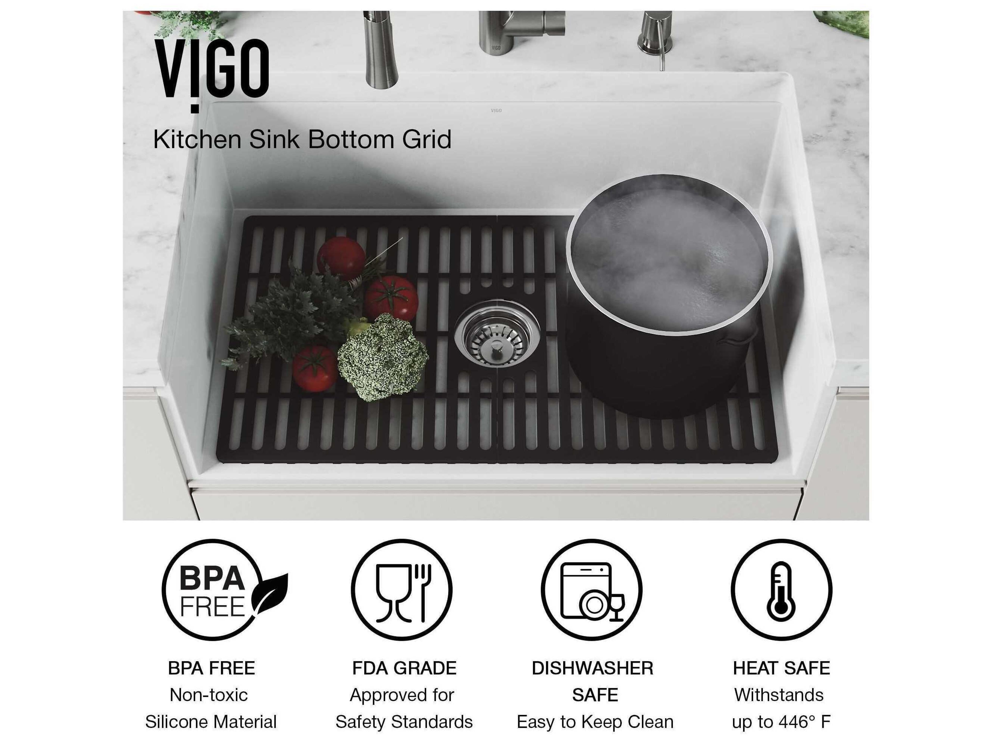 Vigo Matte Black Silicone Bottom Grid for Single Bowl Kitchen Sink