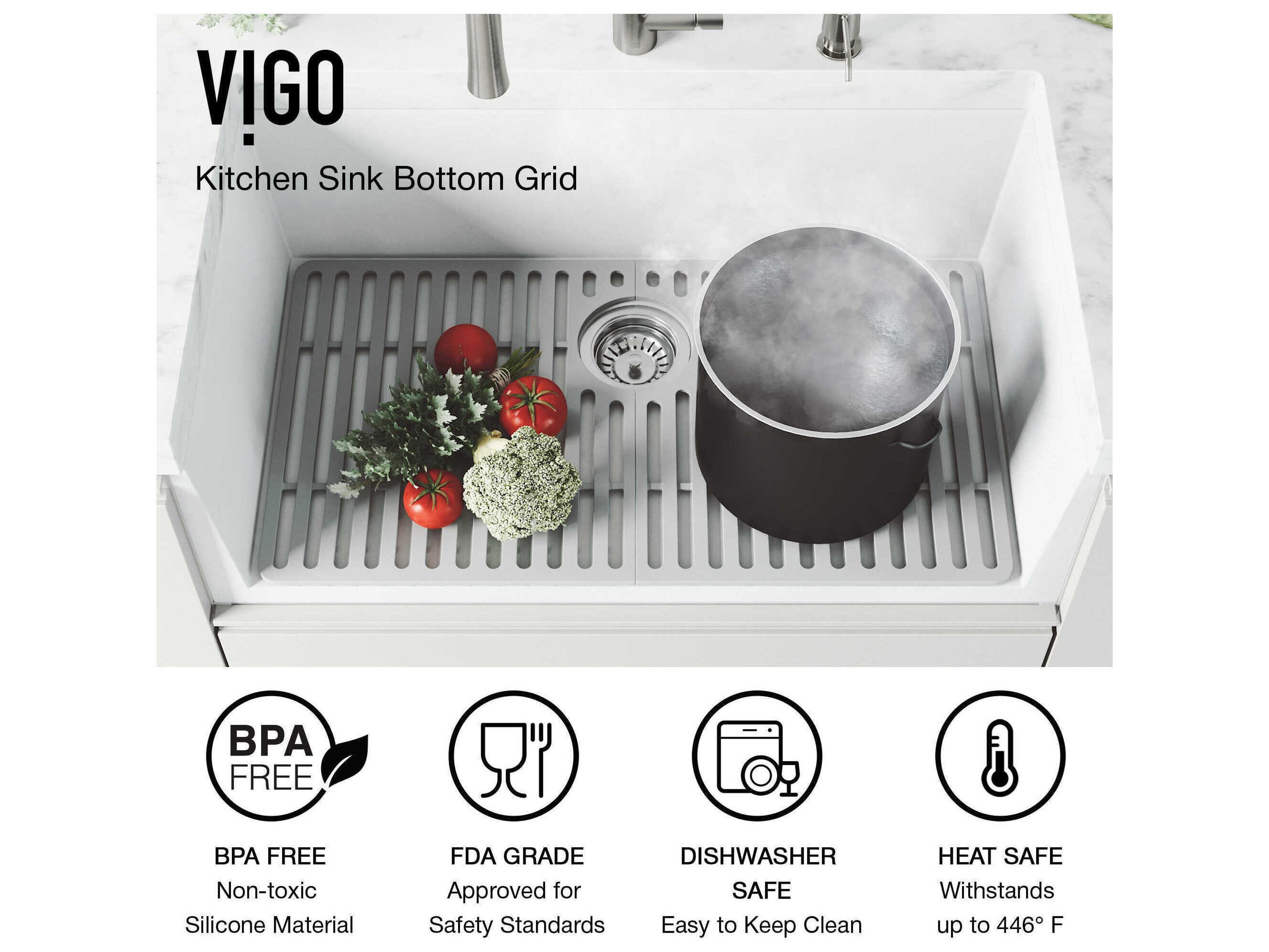 Vigo Gray Silicone Protective Bottom Grid For Single Basin Sink