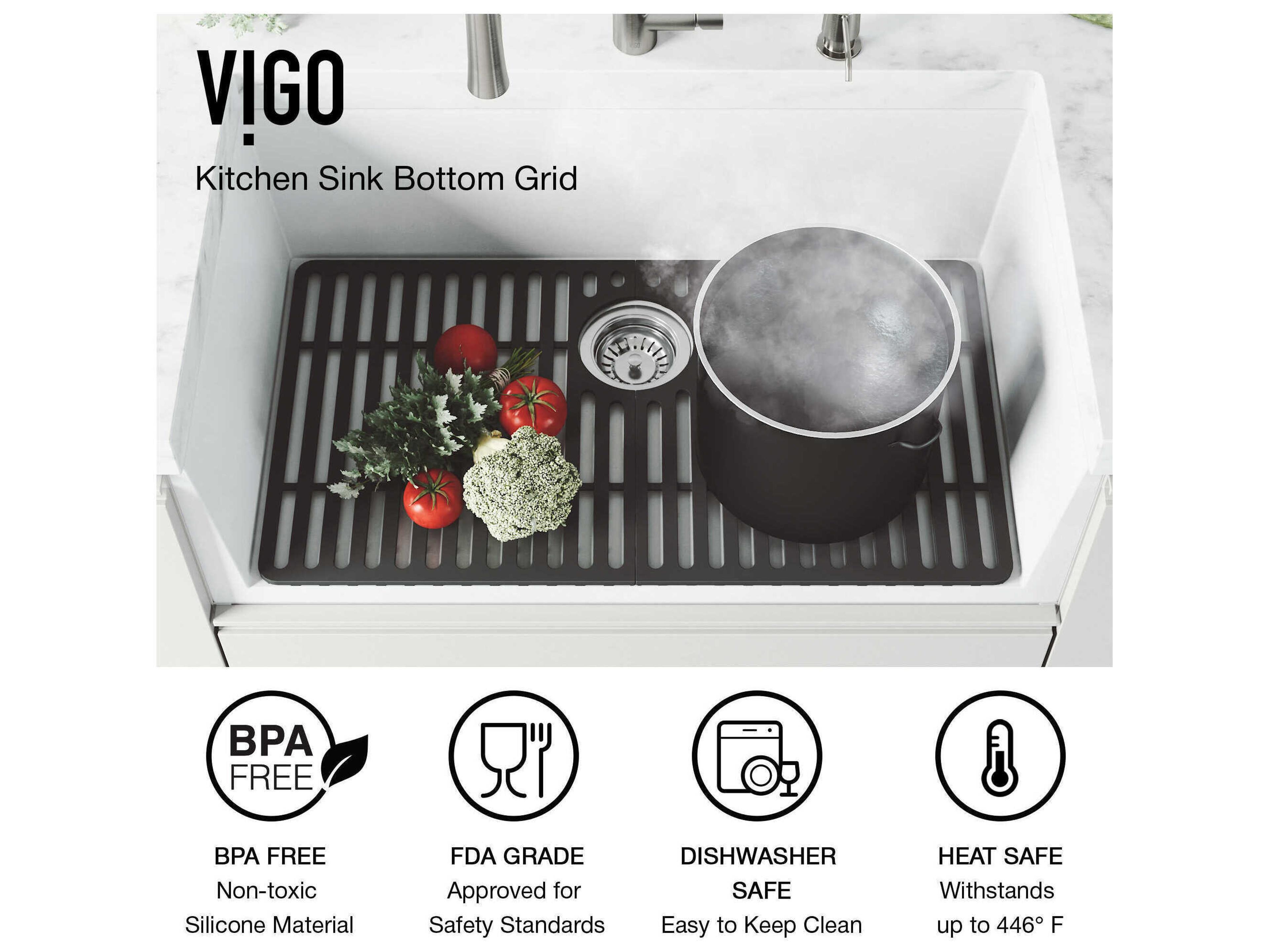 Vigo Matte Black Silicone Protective Bottom Grid For Single Basin Sink