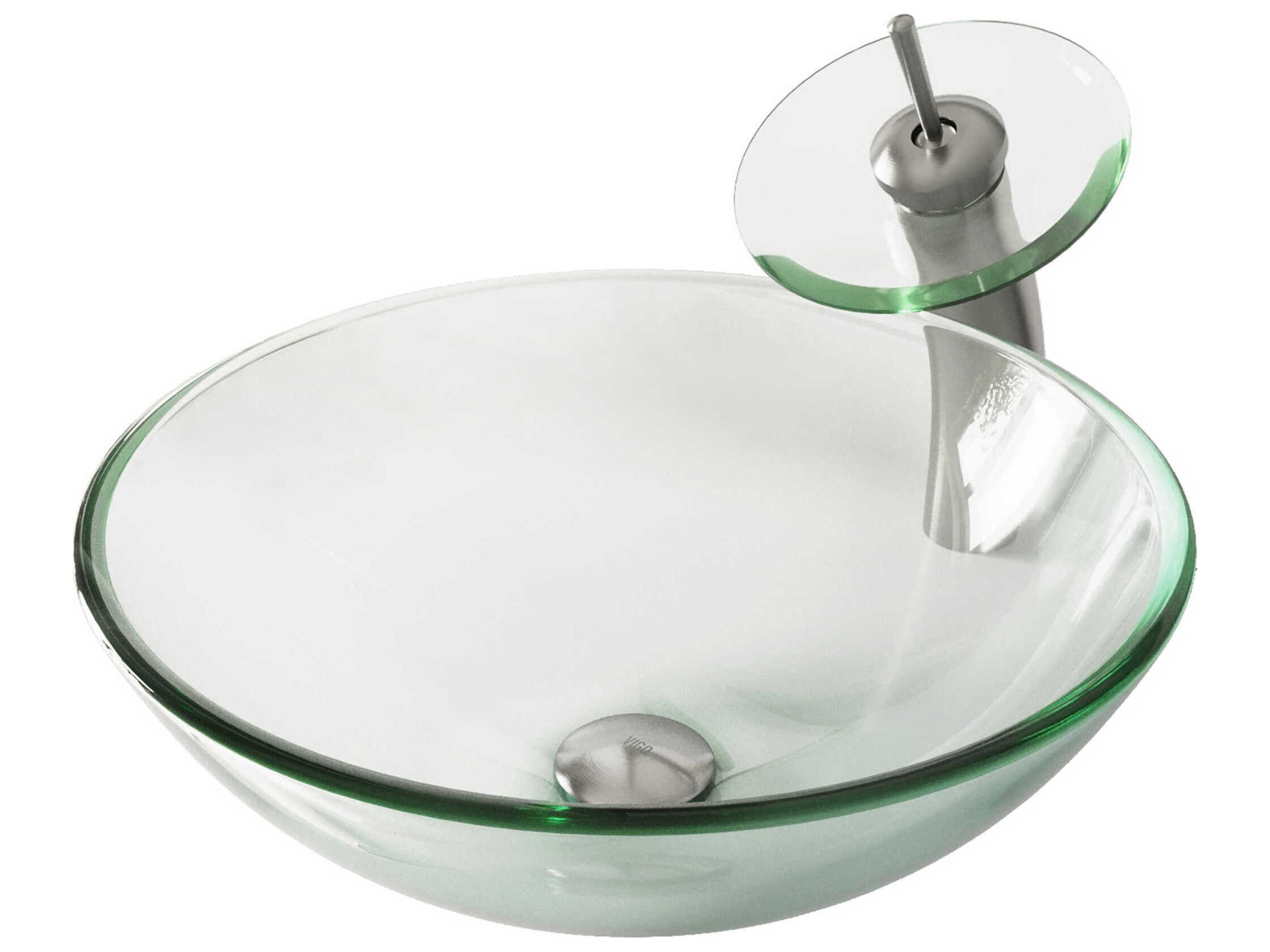 Vigo Crystalline Iridescent 17" Round Vessel Bathroom Sink with Brushed Nickel 1-Lever Waterfall Faucet and Drain