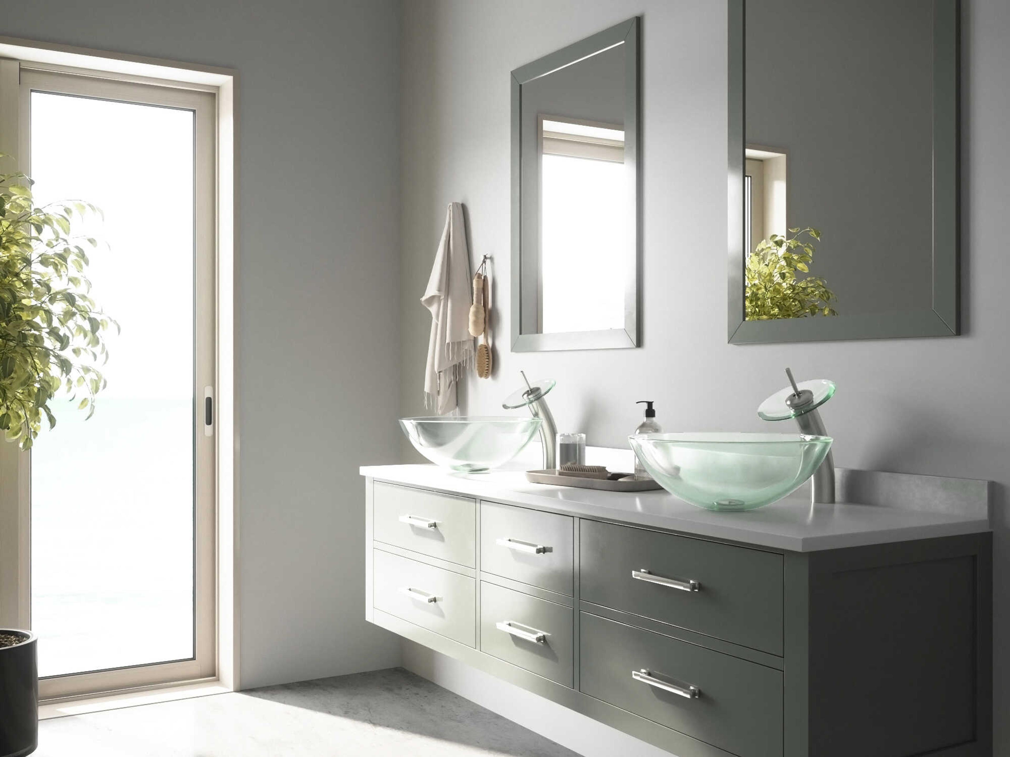 Vigo Crystalline Iridescent 17" Round Vessel Bathroom Sink with Brushed Nickel 1-Lever Waterfall Faucet and Drain