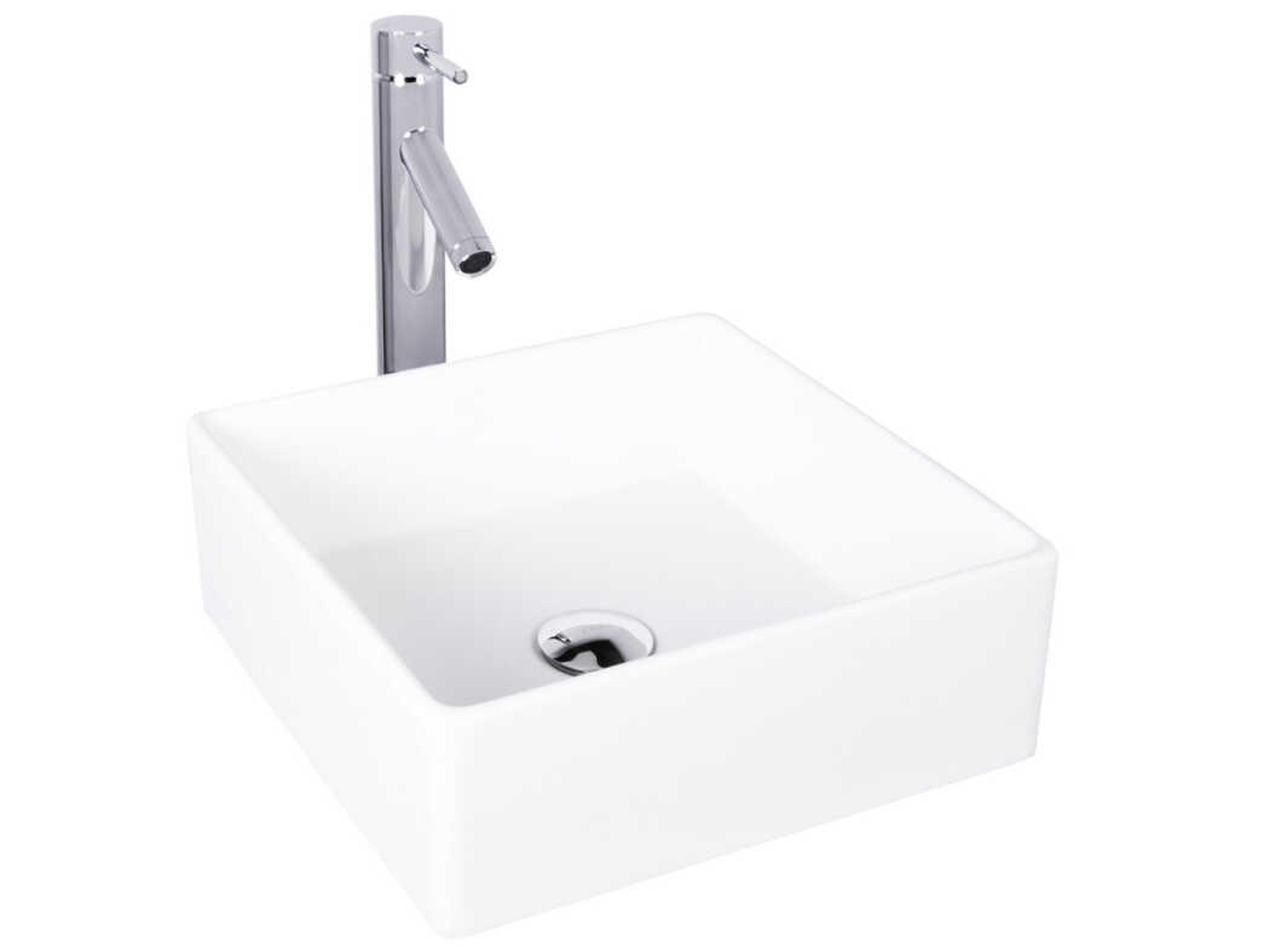 Dianthus Square Vessel Bathroom Sink with Dior Faucet and Pop-Up Drain