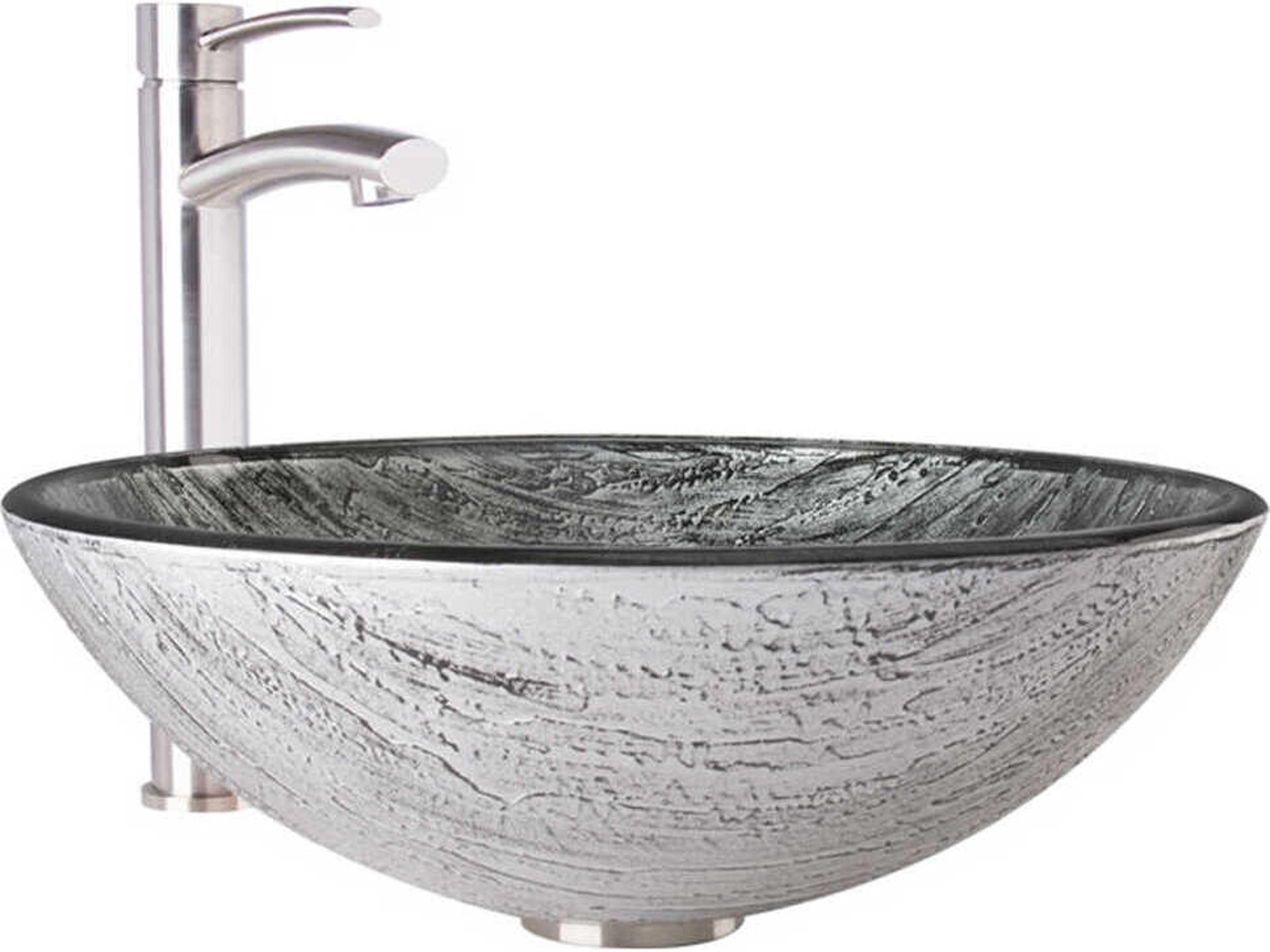 Titanium Glass Round Vessel Bathroom Sink with Milo Faucet and Pop-Up Drain