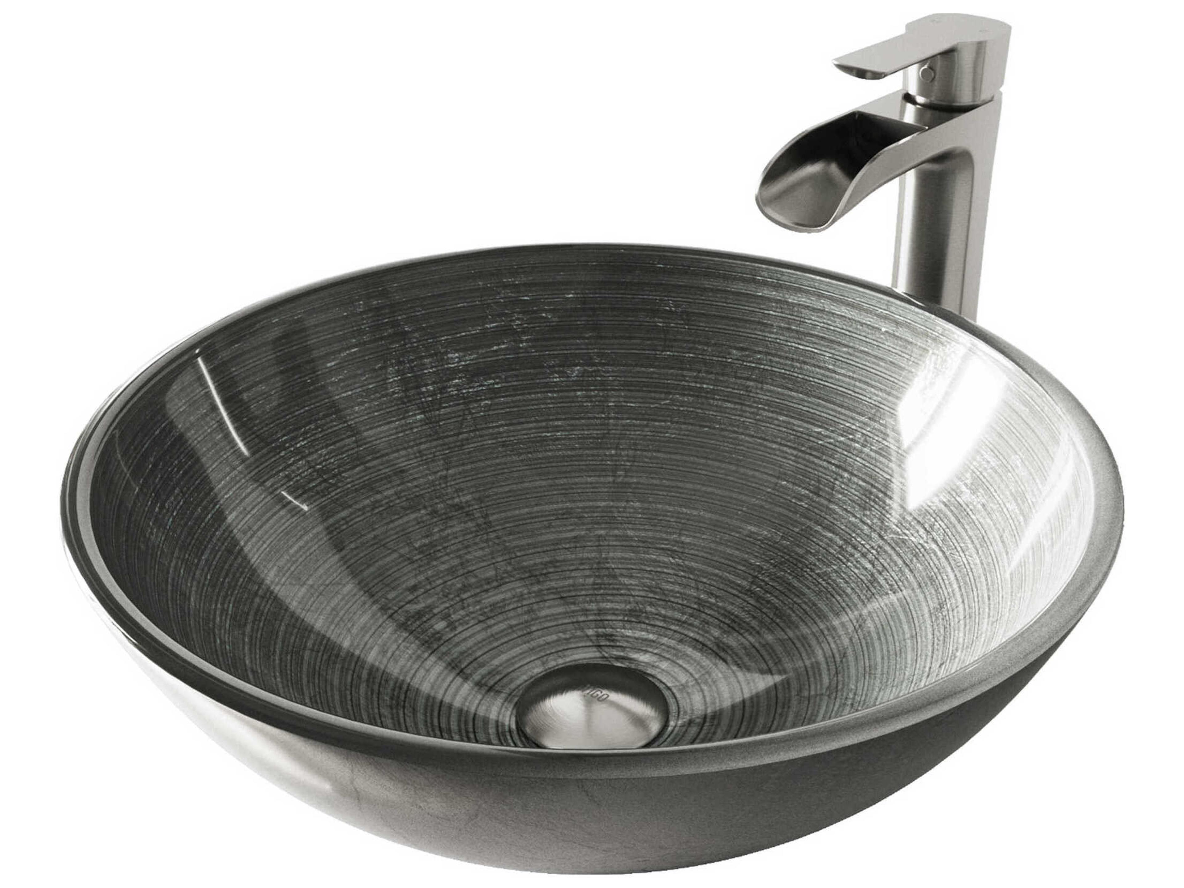 Simply Silver 17" Round Vessel Bathroom Sink with Brushed Nickel 1-Lever Niko Faucet and Drain