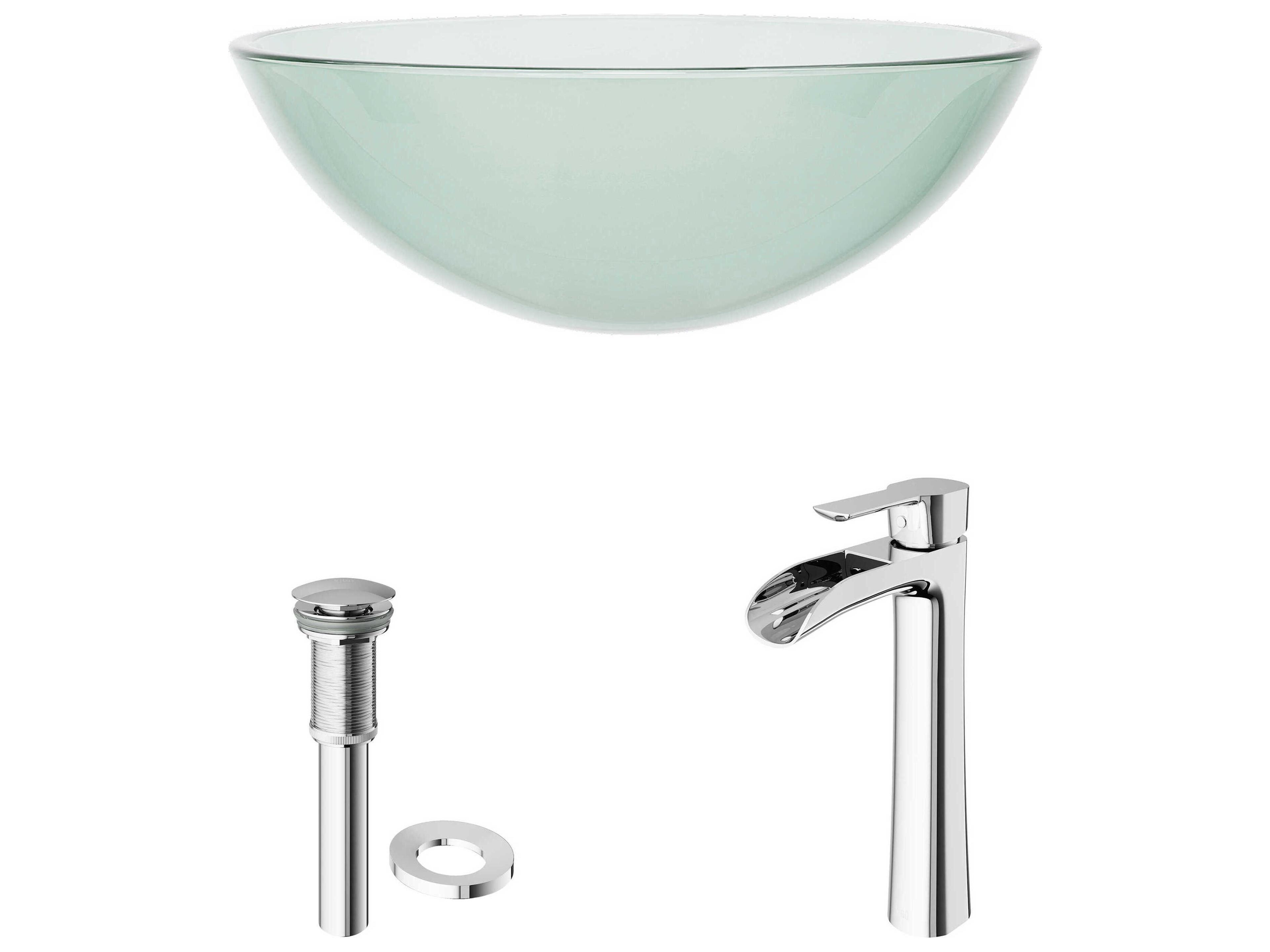 Vigo Crystalline Iridescent 17" Round Vessel Bathroom Sink with Chrome 1-Lever Niko Faucet and Drain