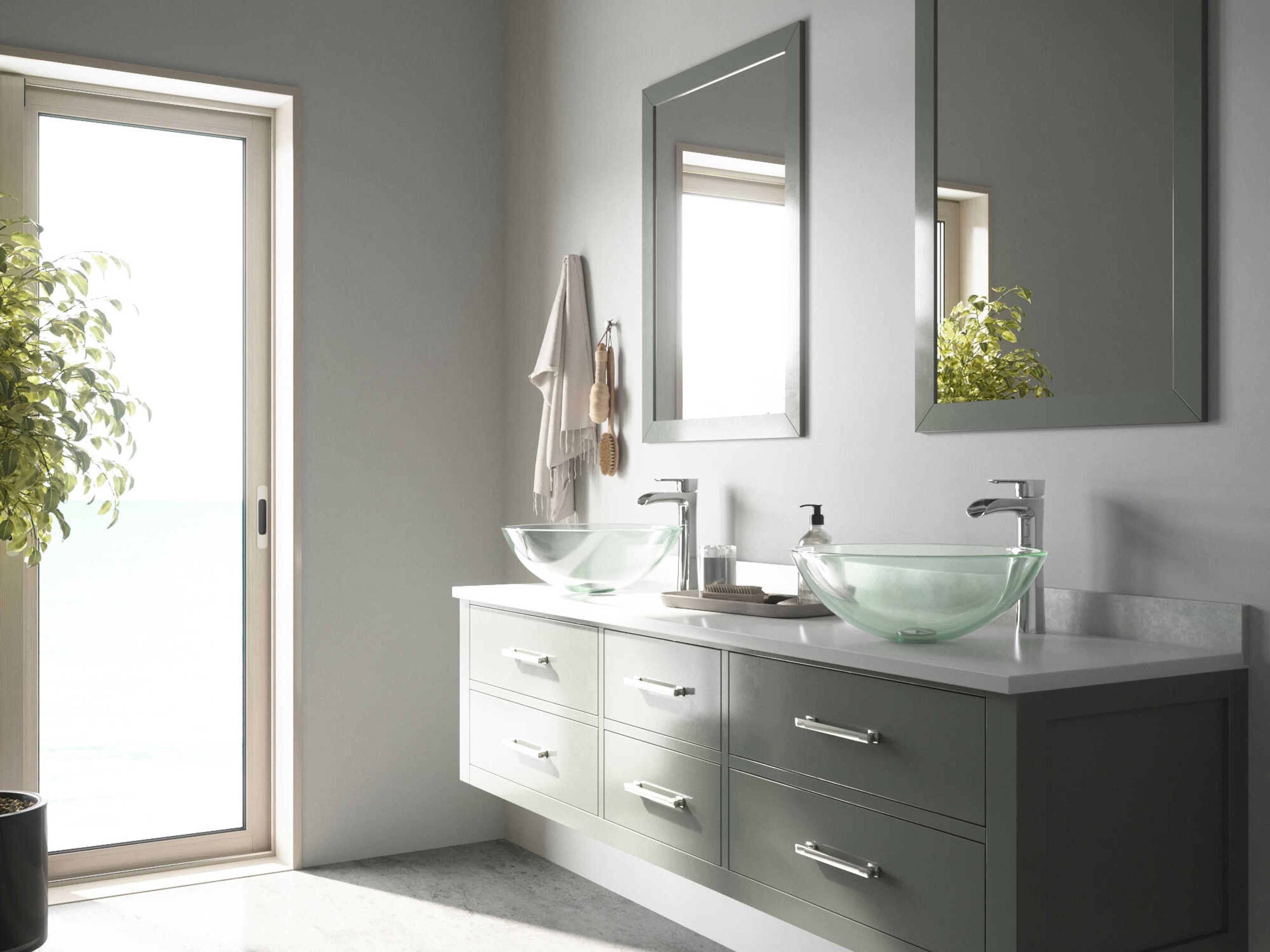 Vigo Crystalline Iridescent 17" Round Vessel Bathroom Sink with Chrome 1-Lever Niko Faucet and Drain