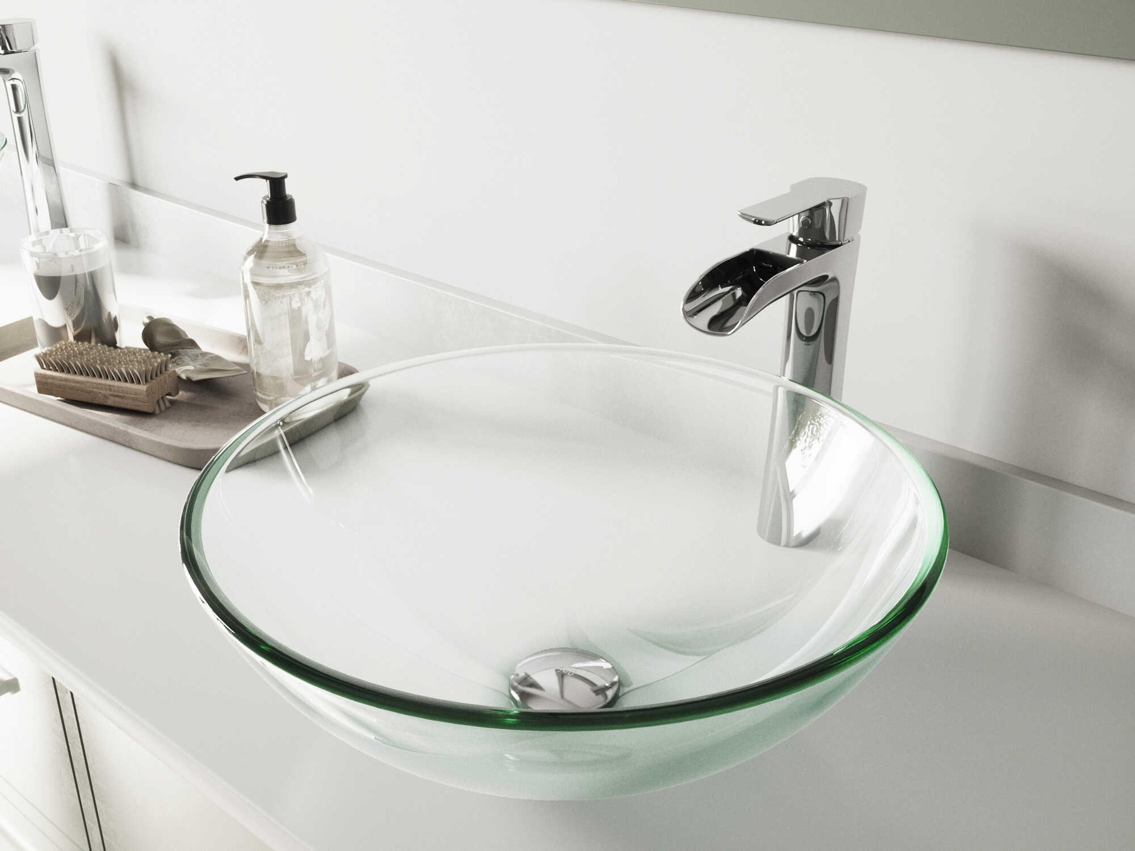 Vigo Crystalline Iridescent 17" Round Vessel Bathroom Sink with Chrome 1-Lever Niko Faucet and Drain