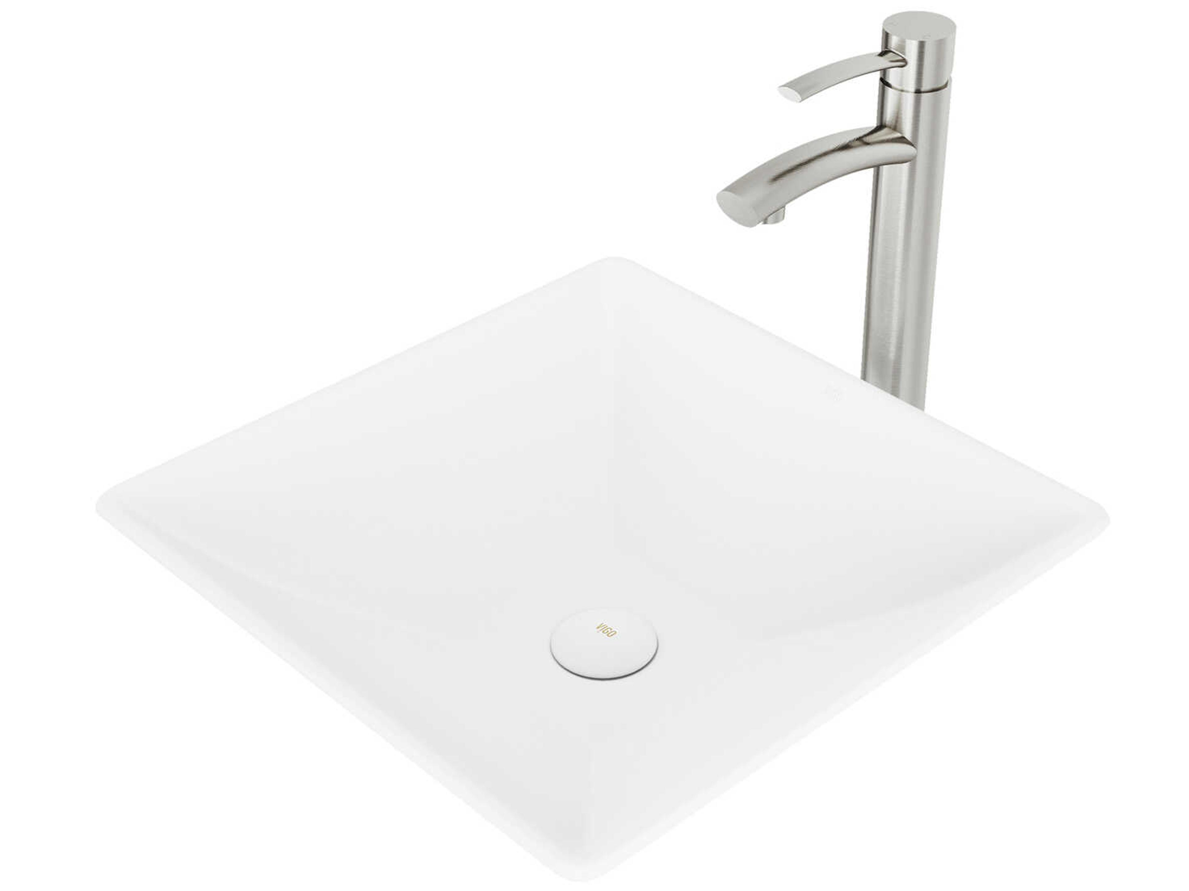 Hibiscus Square Vessel Bathroom Sink with Milo Faucet and Pop-Up Drain