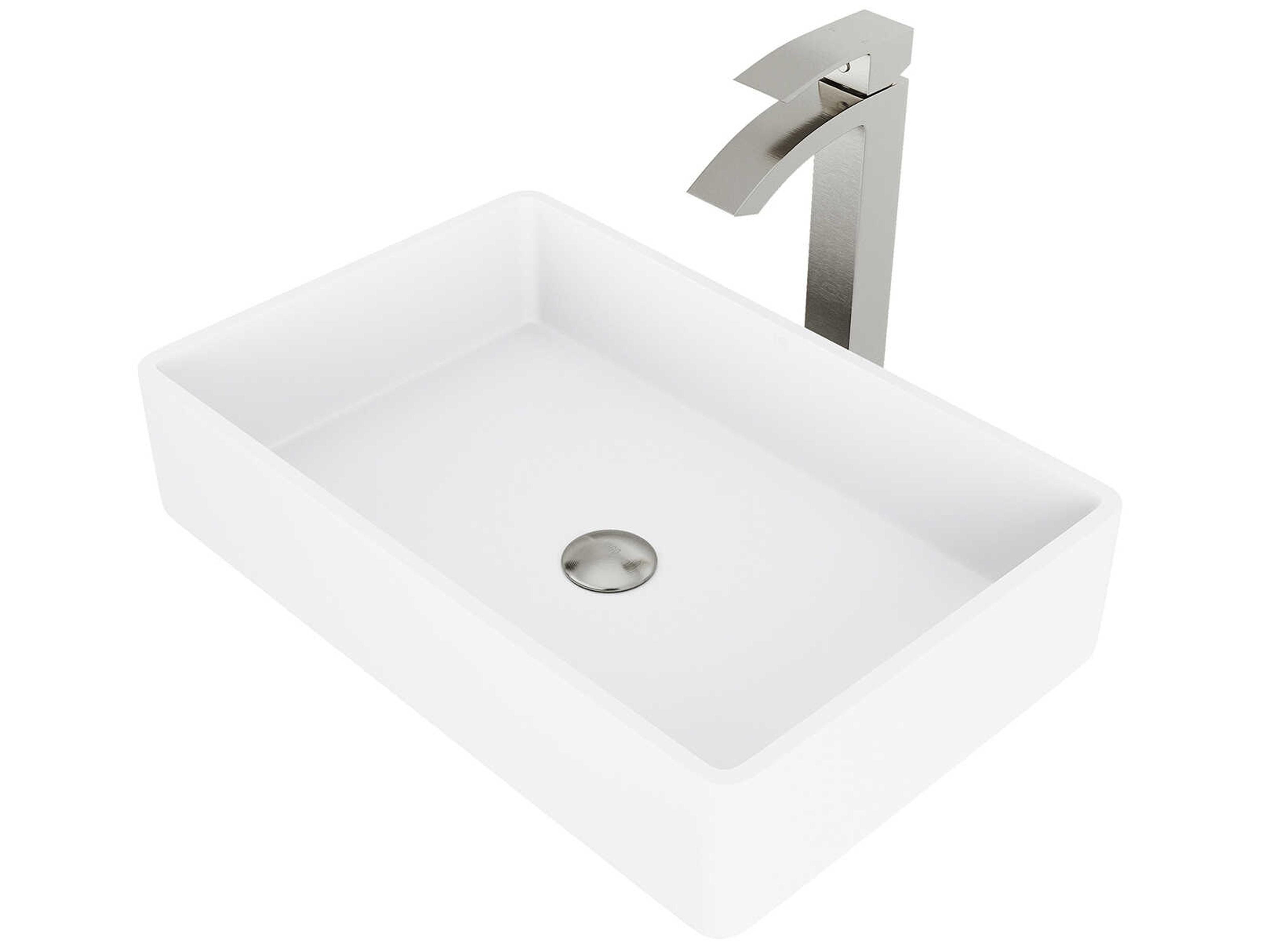 Magnolia Matte White 21" Rectangular Vessel Bathroom Sink with Brushed Nickel 1-Lever Duris Faucet and Drain