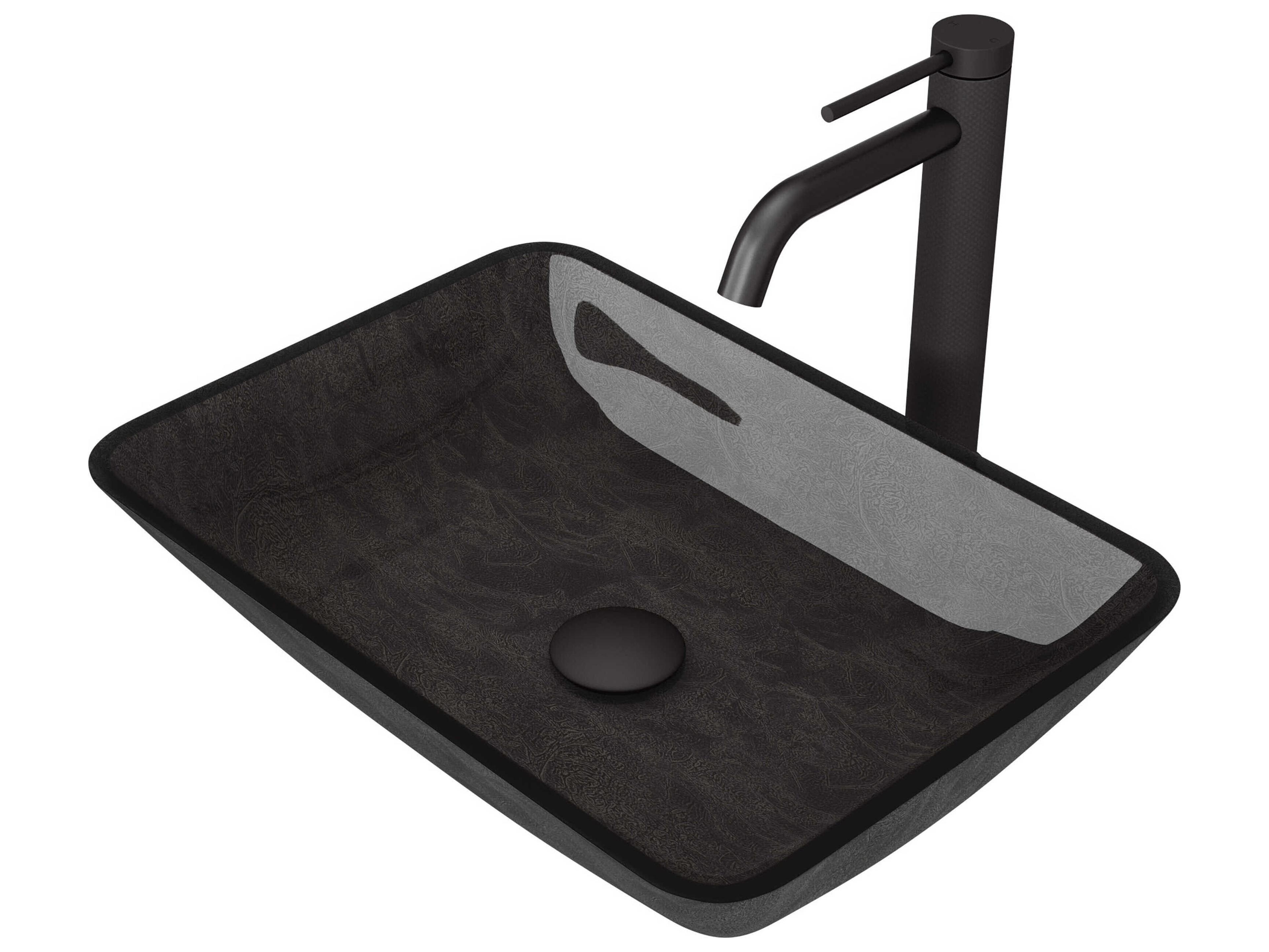 Onyx Gray 18" Rectangular Vessel Bathroom Sink with Matte Black 1-Lever Lexington Faucet and Drain