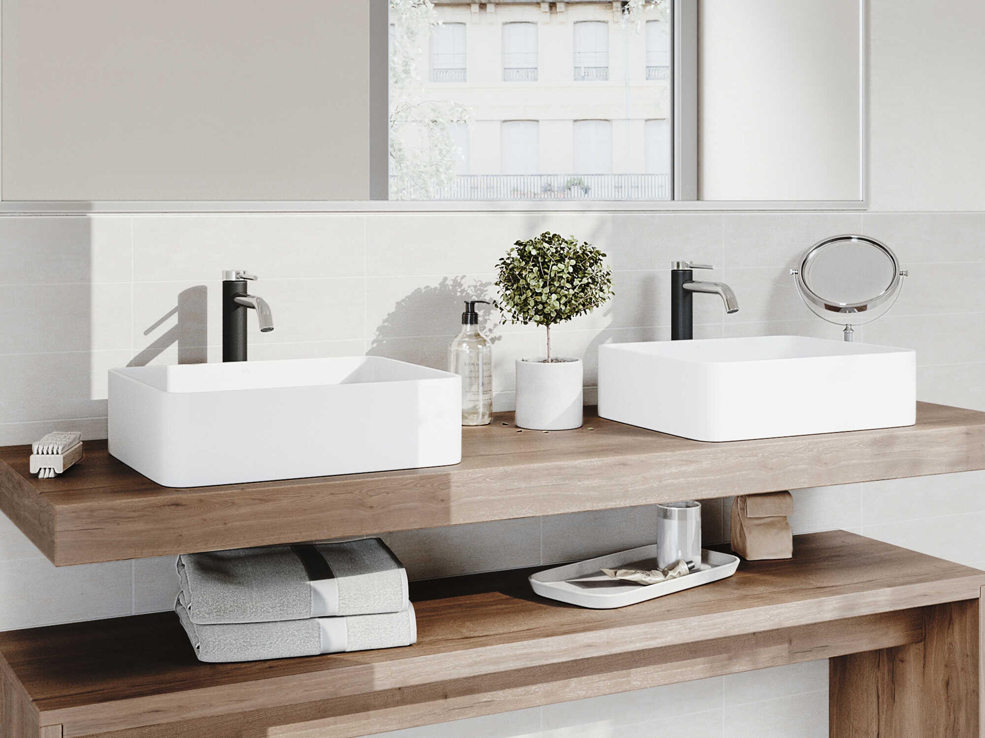 Vigo Jasmine Matte White 18" Rectangular Vessel Bathroom Sink with Chrome 1-Lever Lexington Faucet and Drain