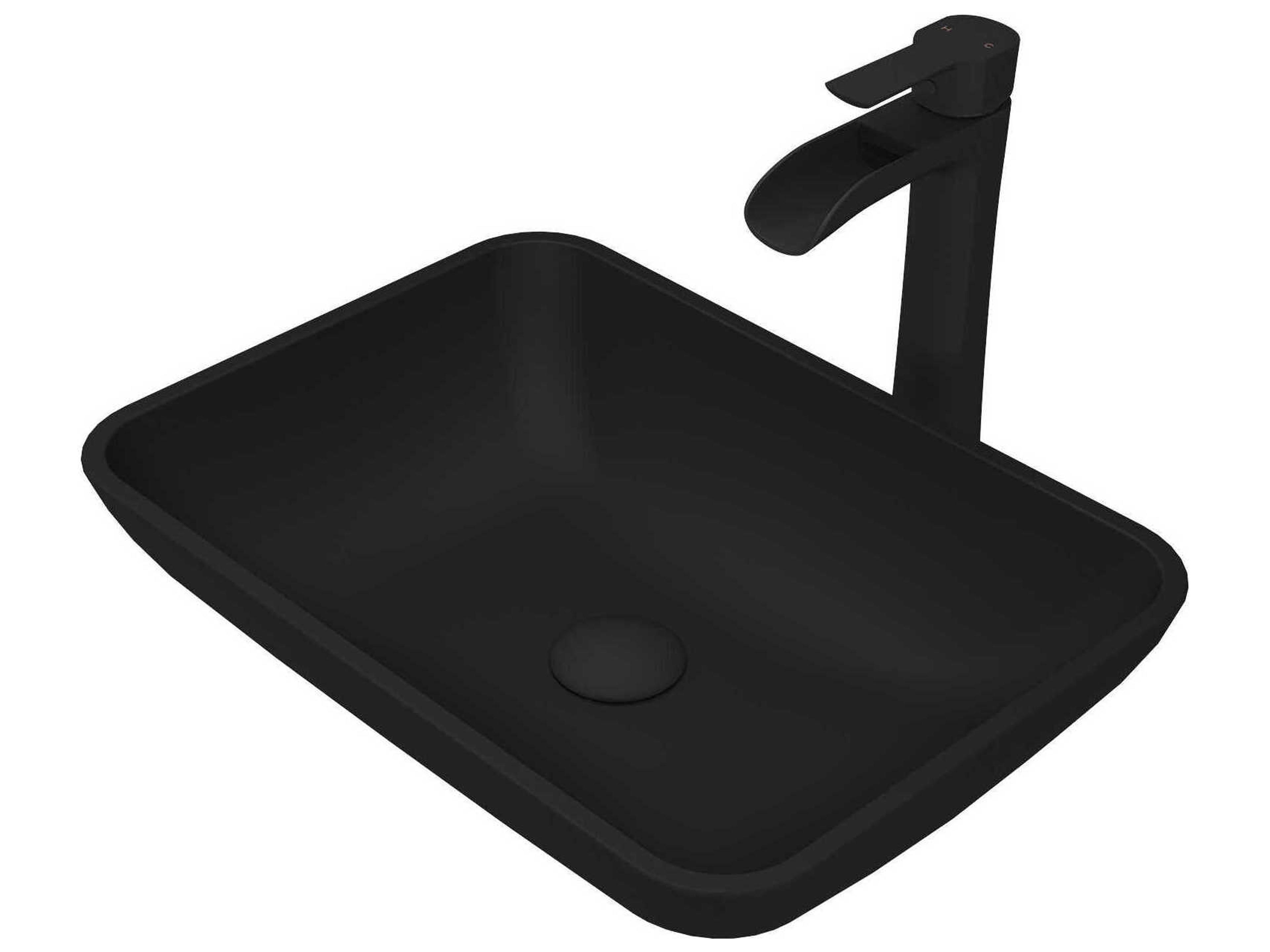 Sottile Matte Shell 18" Rectangular Vessel Bathroom Sink with Matte Black 1-Handle Niko Faucet and Pop-Up Drain