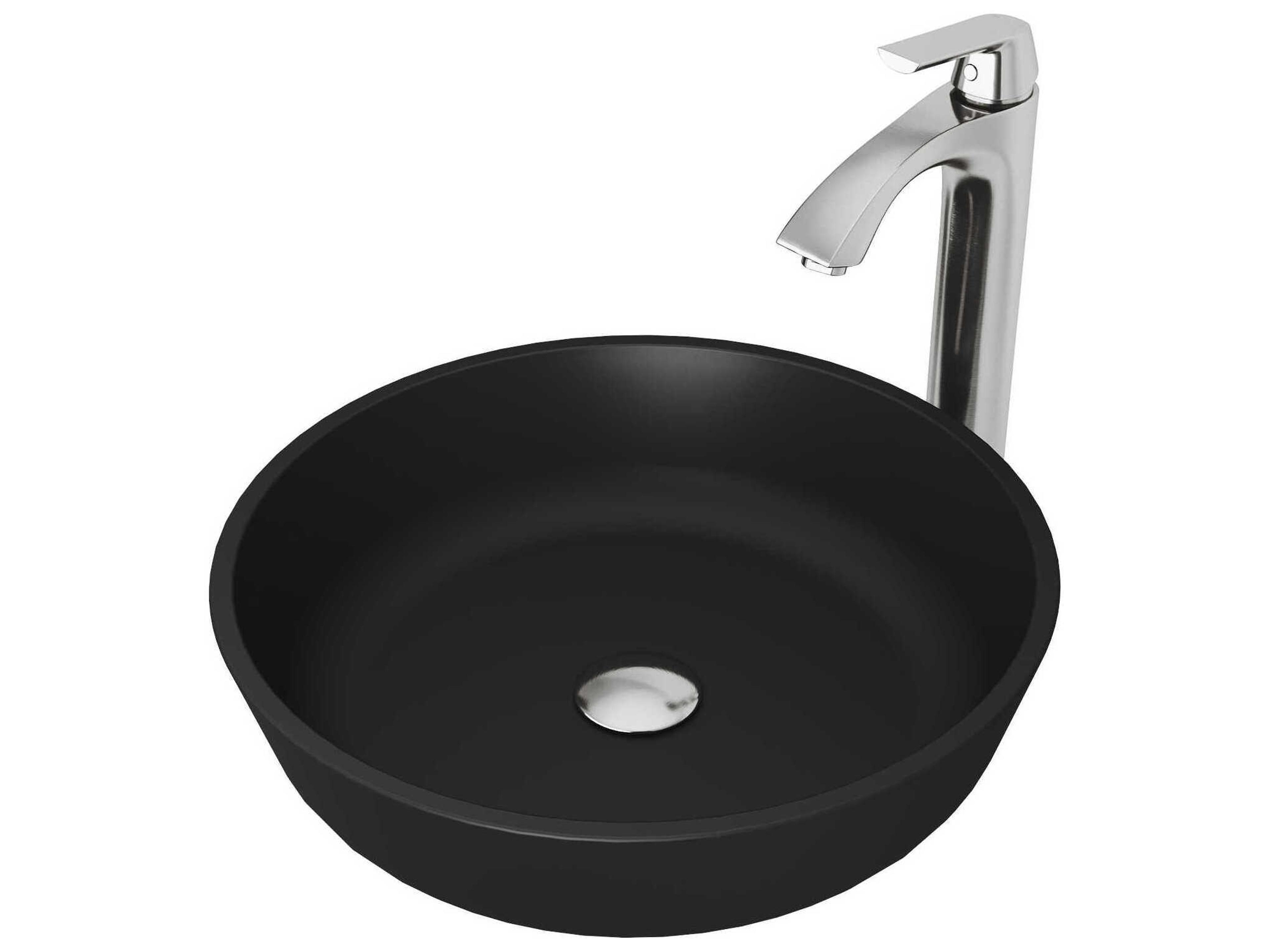 Modus Matte Shell 17" Round Vessel Bathroom Sink with Brushed Nickel 1-Handle Linus Bathroom Faucet and Pop-Up Drain