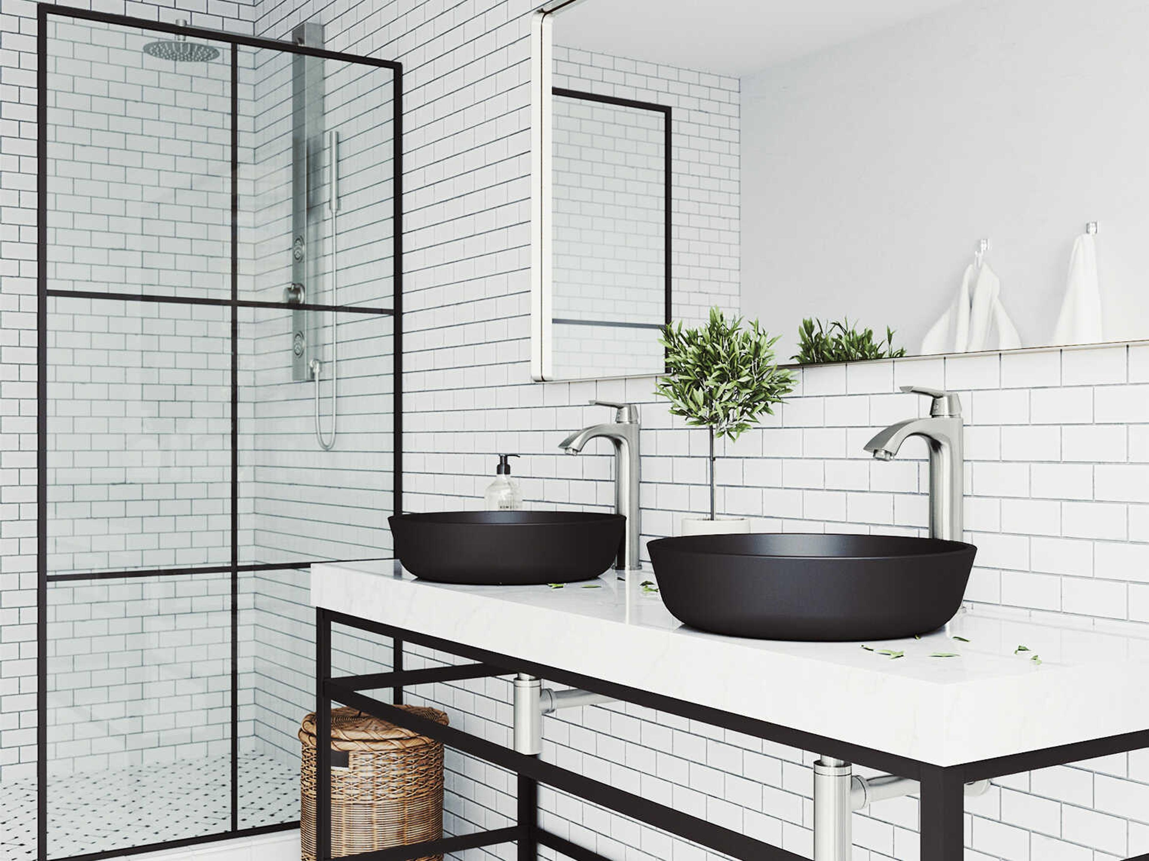 Vigo Modus Matte Shell 17" Round Vessel Bathroom Sink with Brushed Nickel 1-Handle Linus Bathroom Faucet and Pop-Up Drain