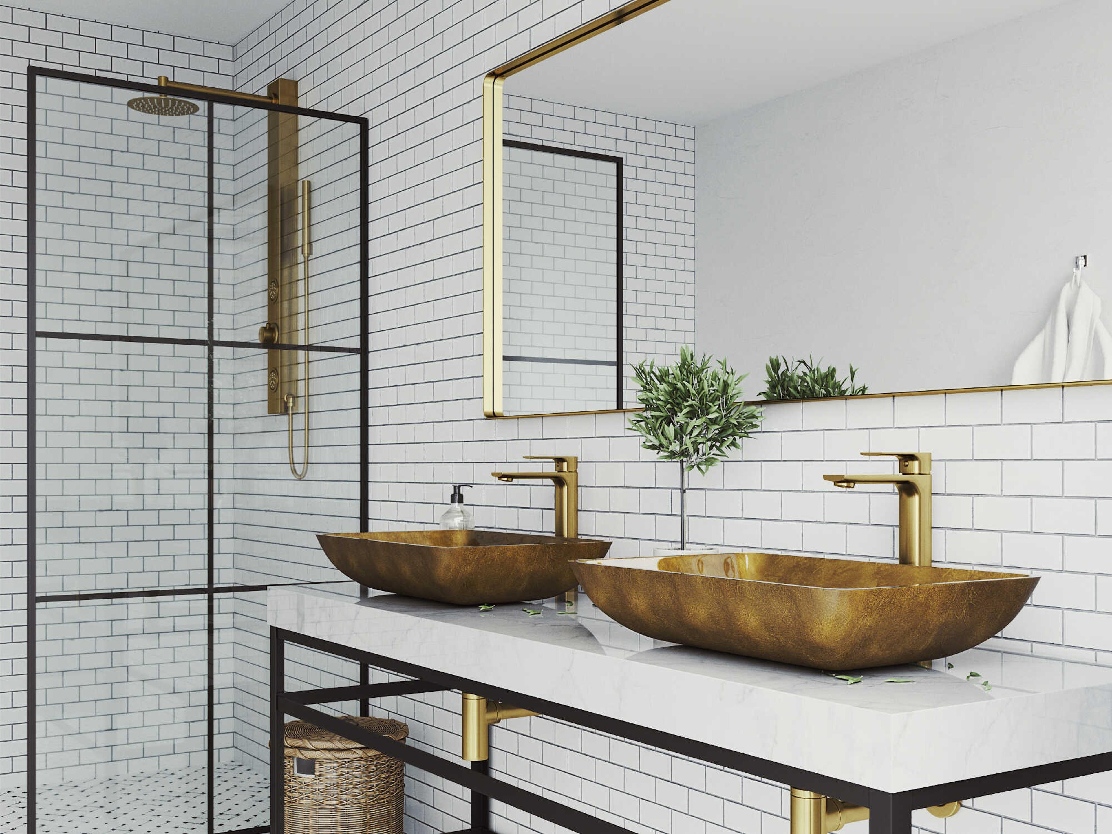 Vigo Copper 22" Rectangular Vessel Bathroom Sink with Matte Brushed Gold 1-Lever Norfolk Faucet and Pop-Up Drain