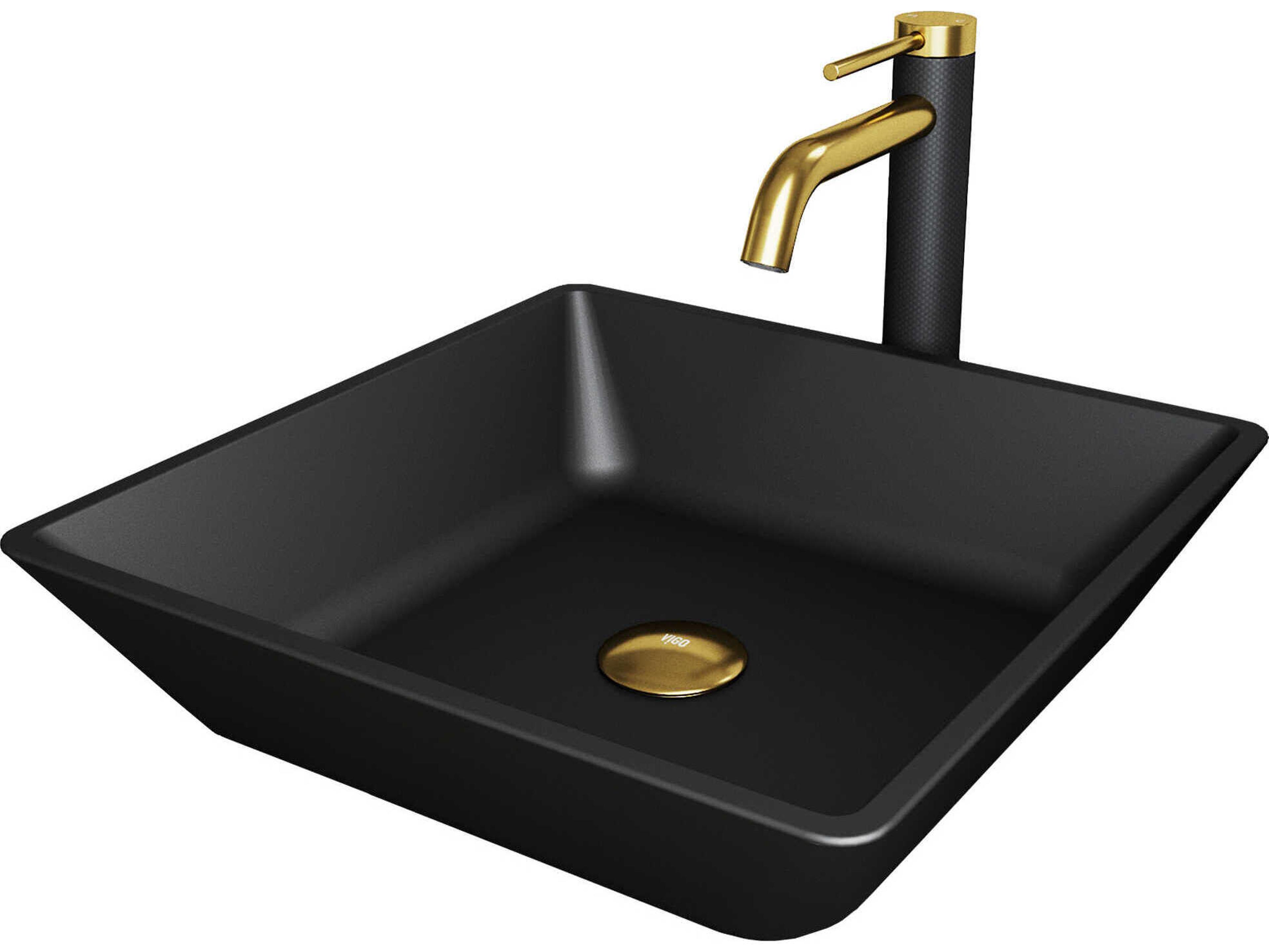 Roma Matte Shell 18" Rectangular Vessel Bathroom Sink with Matte Gold / Matte Black Lexington Faucet