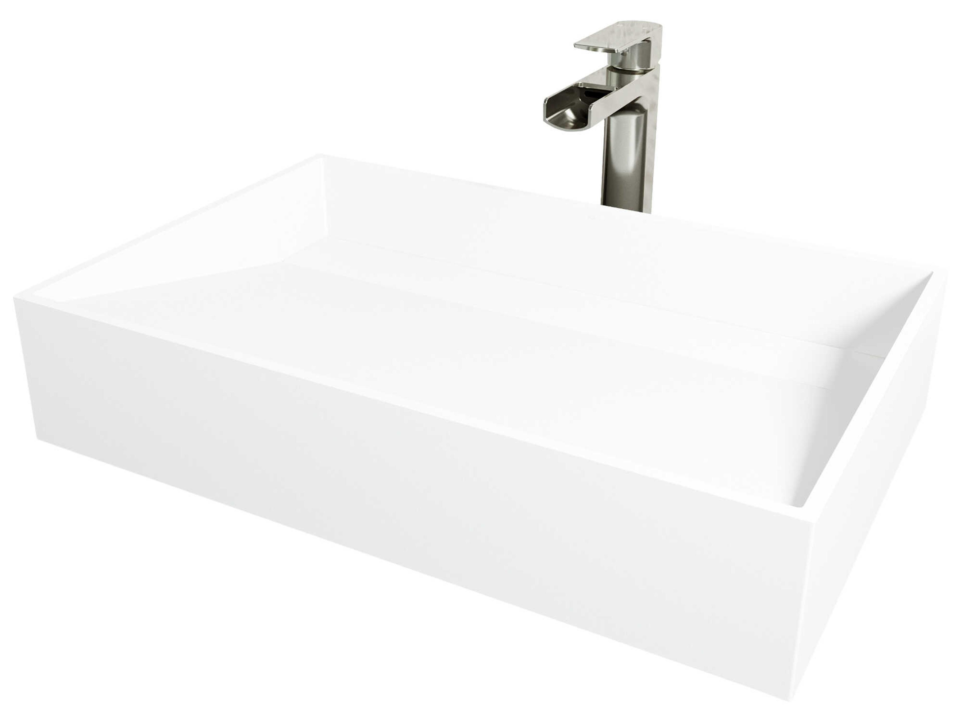Starr Rectangular Vessel Bathroom Sink with Amada Faucet and Drain