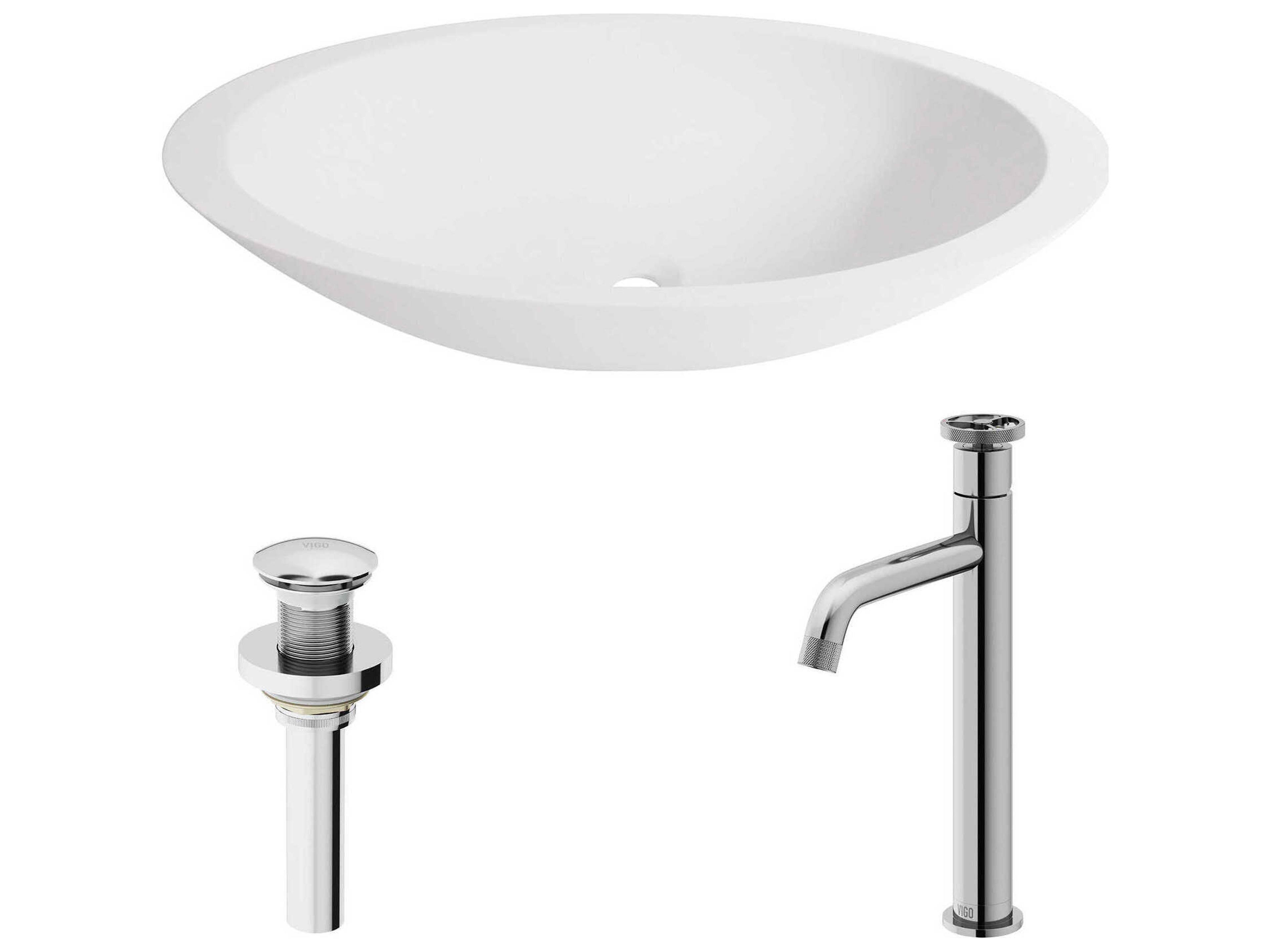 Wisteria Oval Vessel Bathroom Sink with Cass Faucet and Pop-Up Drain