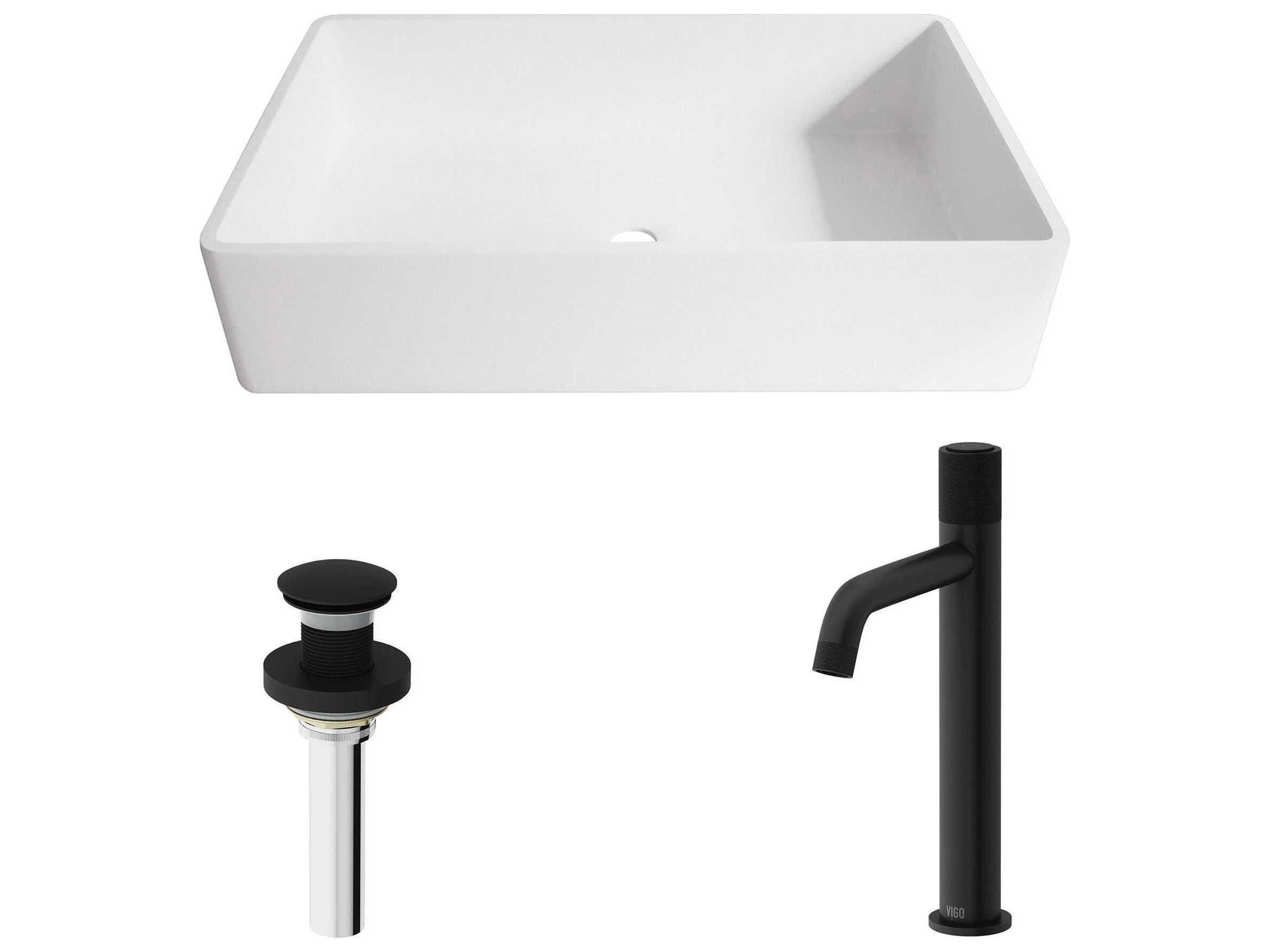 Magnolia Rectangular Vessel Bathroom Sink with Faucet and Pop-Up Drain in Matte Black
