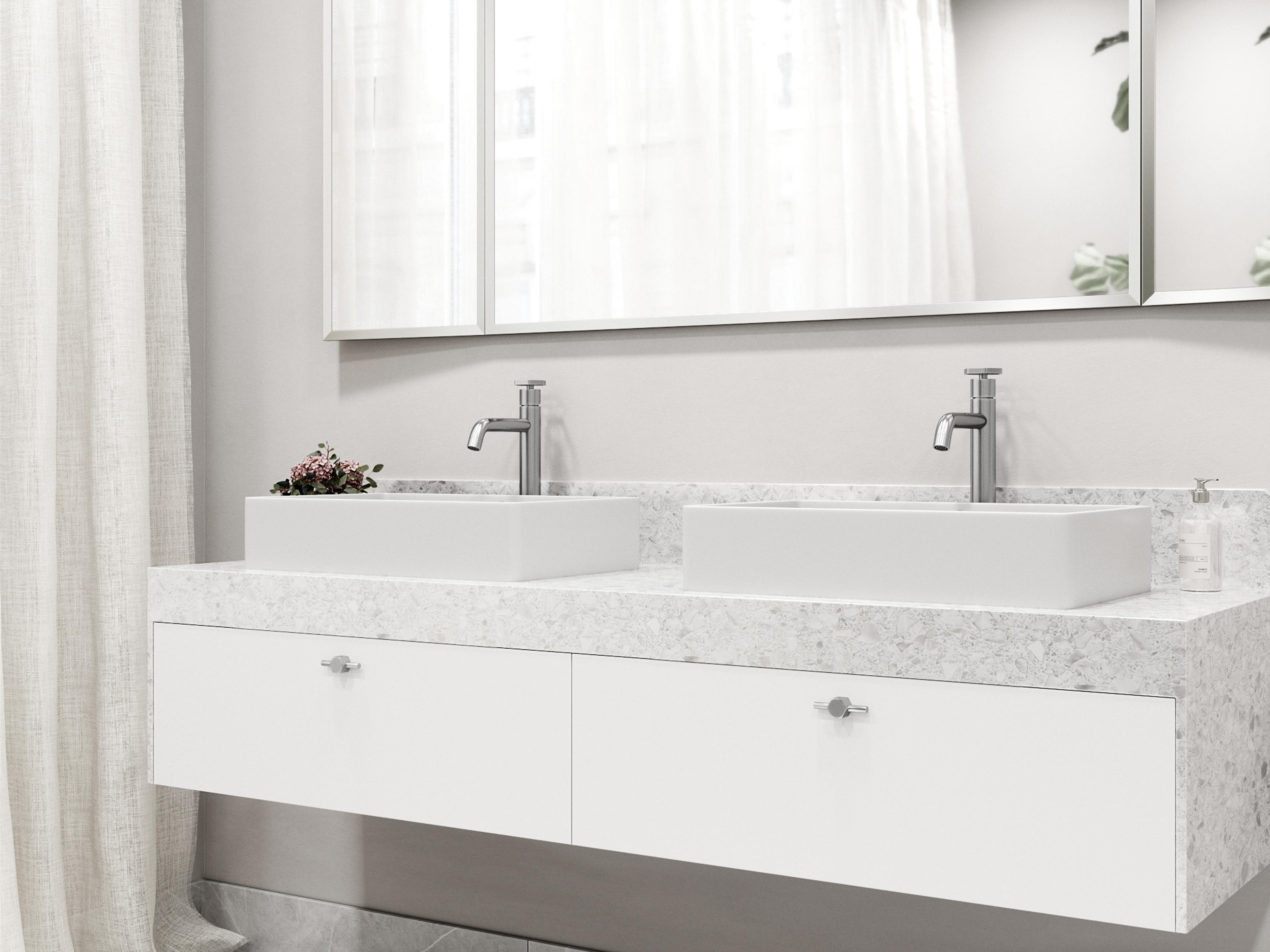 Vigo Magnolia White Stone Vessel Bathroom Sink - Pop-Up Drain in Brushed Nickel