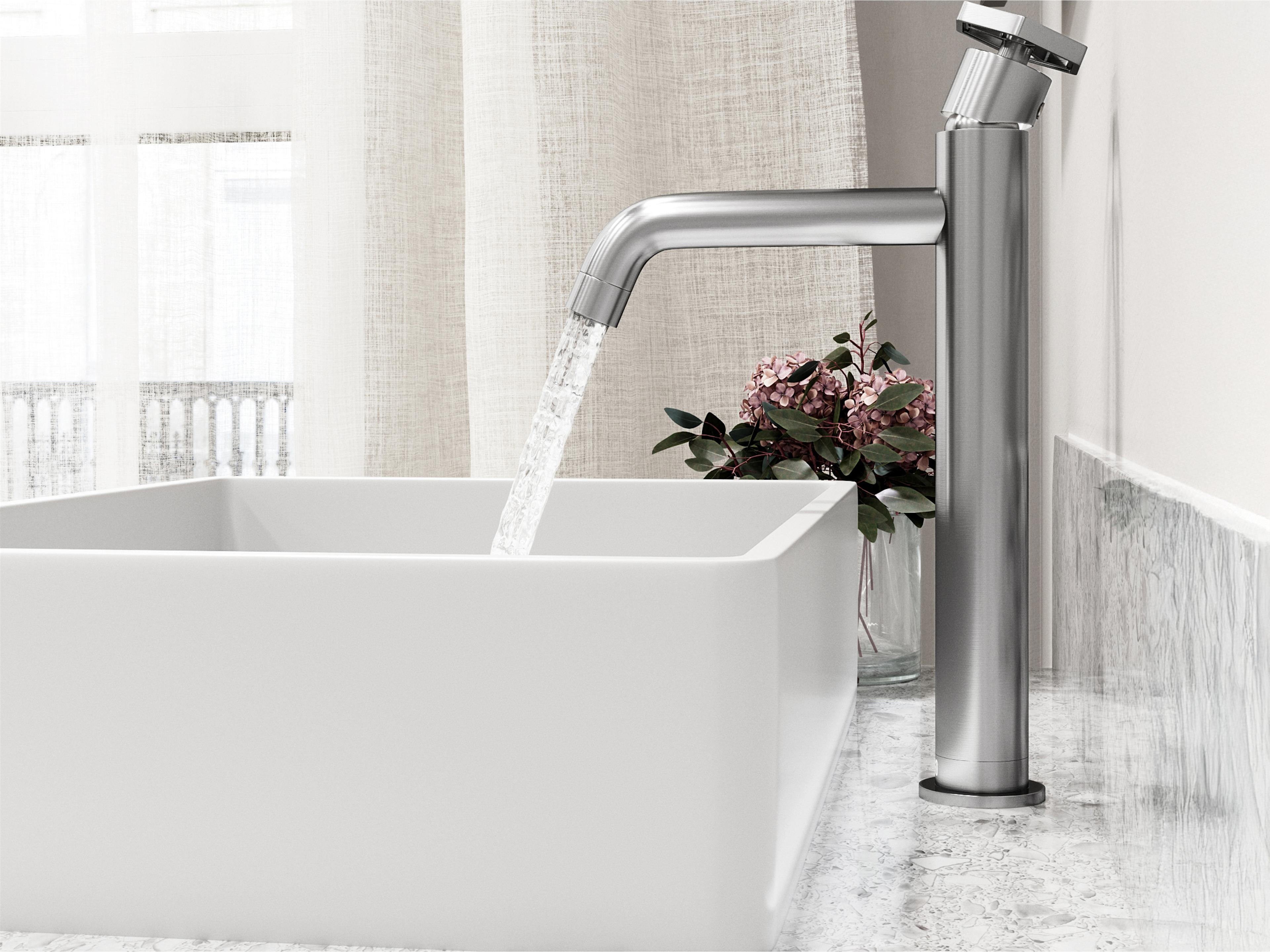 Vigo Magnolia White Stone Vessel Bathroom Sink - Pop-Up Drain in Brushed Nickel