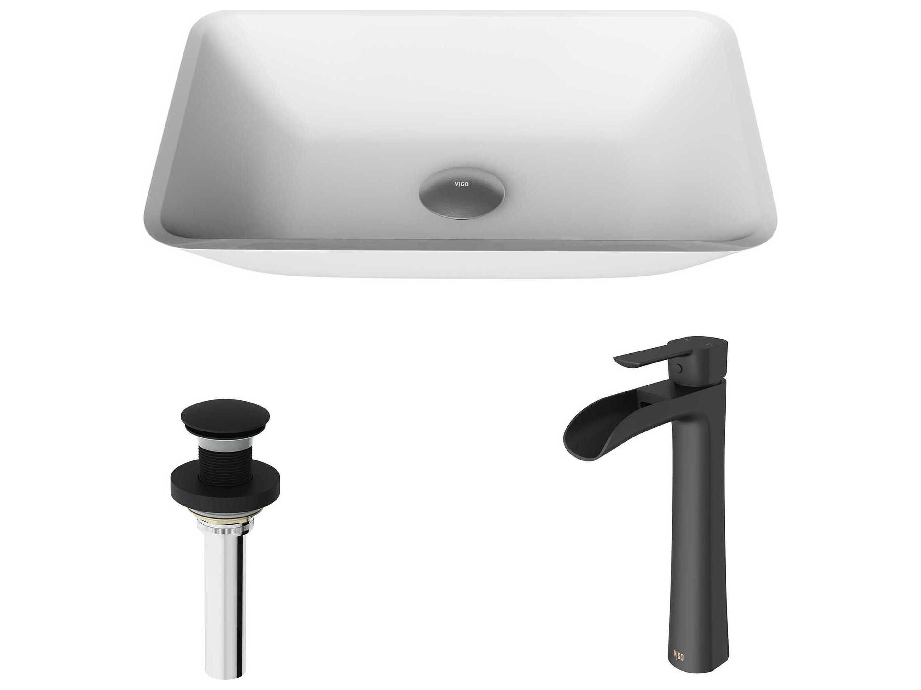 Sottlie Glass Rectangular Vessel Bathroom Sink with Niko Faucet and Pop-up Drain