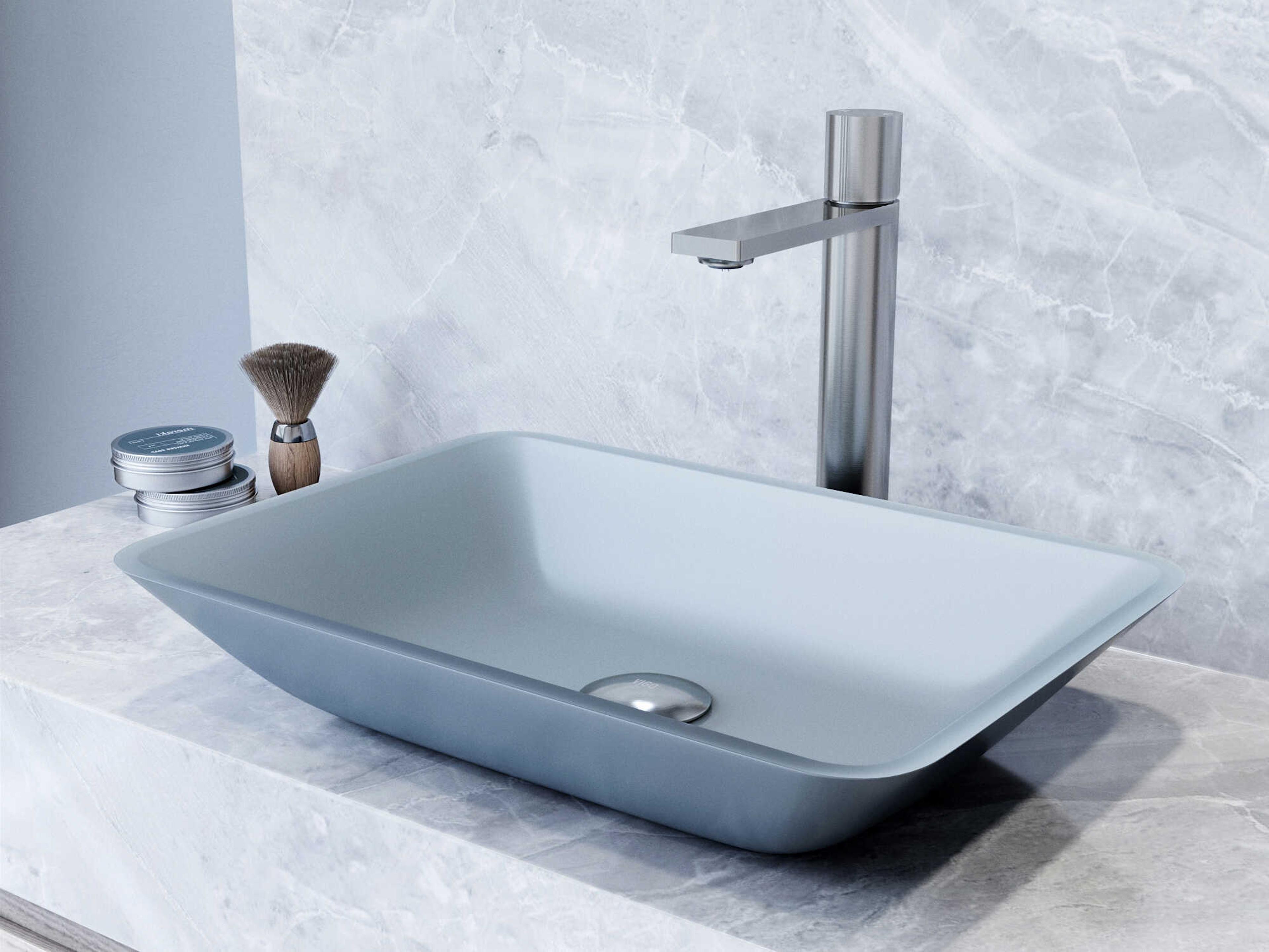 Vigo Sottile Glass Rectangular Vessel Bathroom Sink with Gotham Faucet and Pop-up Drain