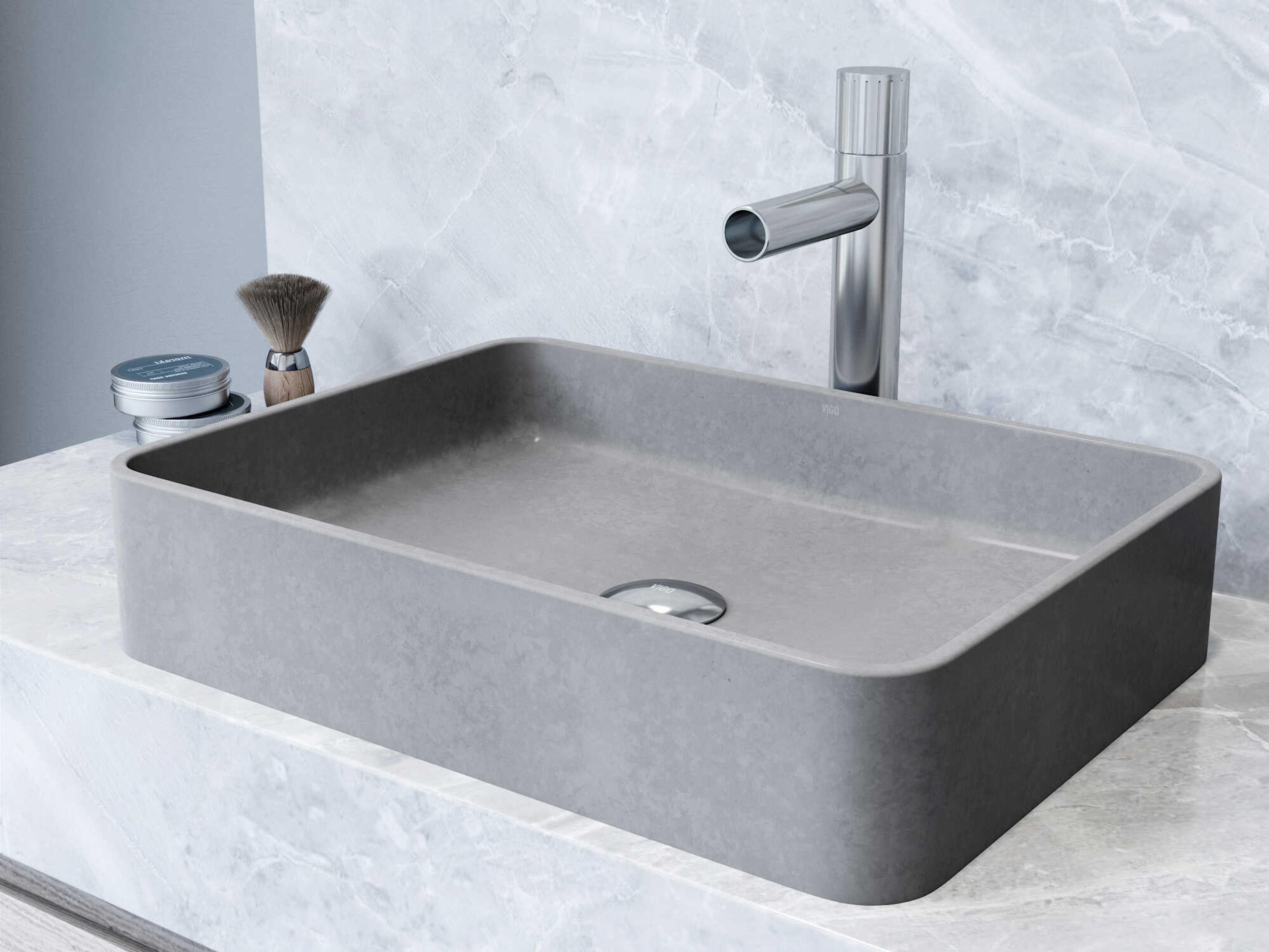 Vigo Ashford Rectangular Bathroom Sink with Vessel Faucet