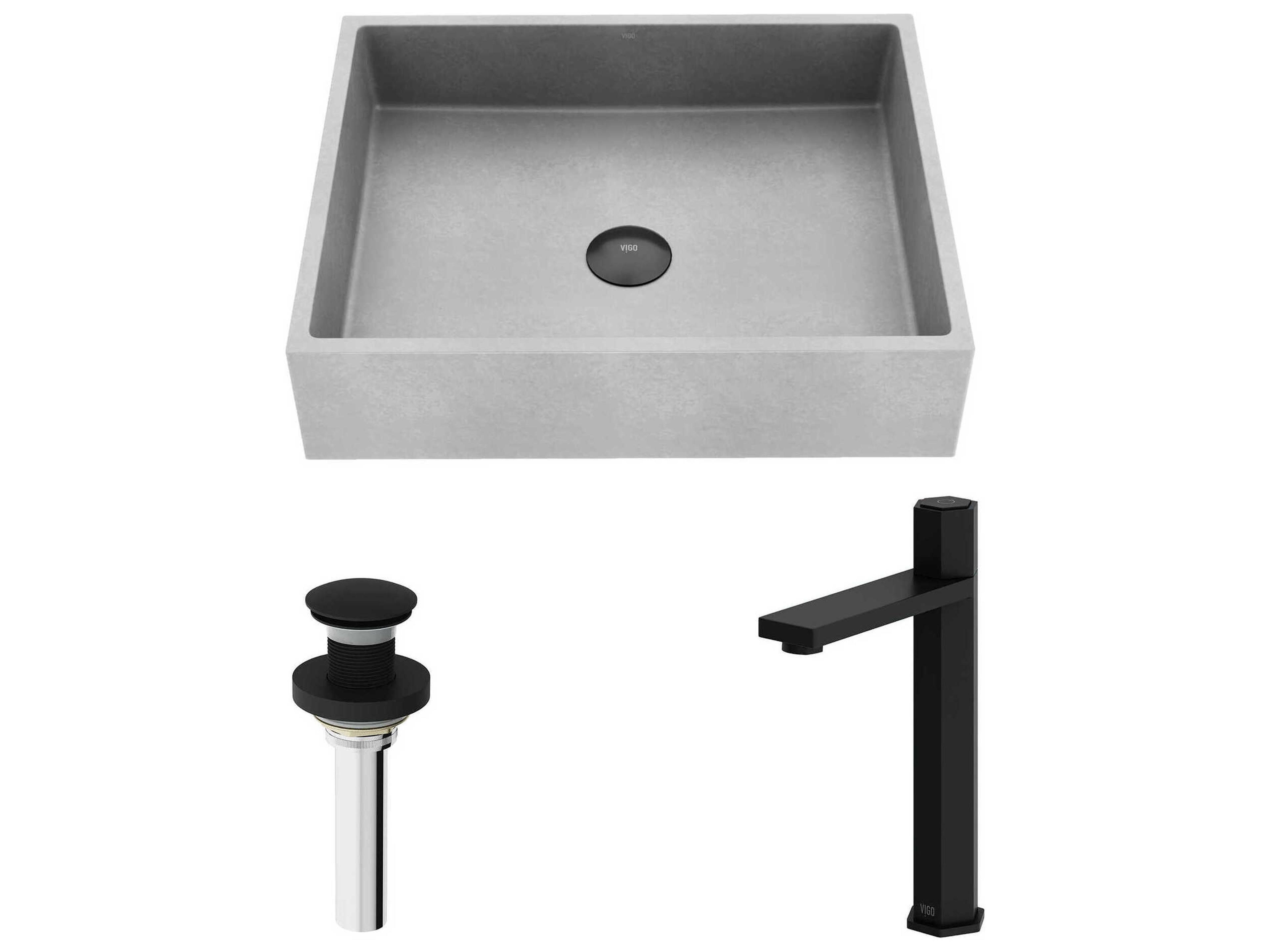 Vigo Coca Rectangular Bathroom Vessel Sink with Nova Vessel Faucet and Pop-Up Drain