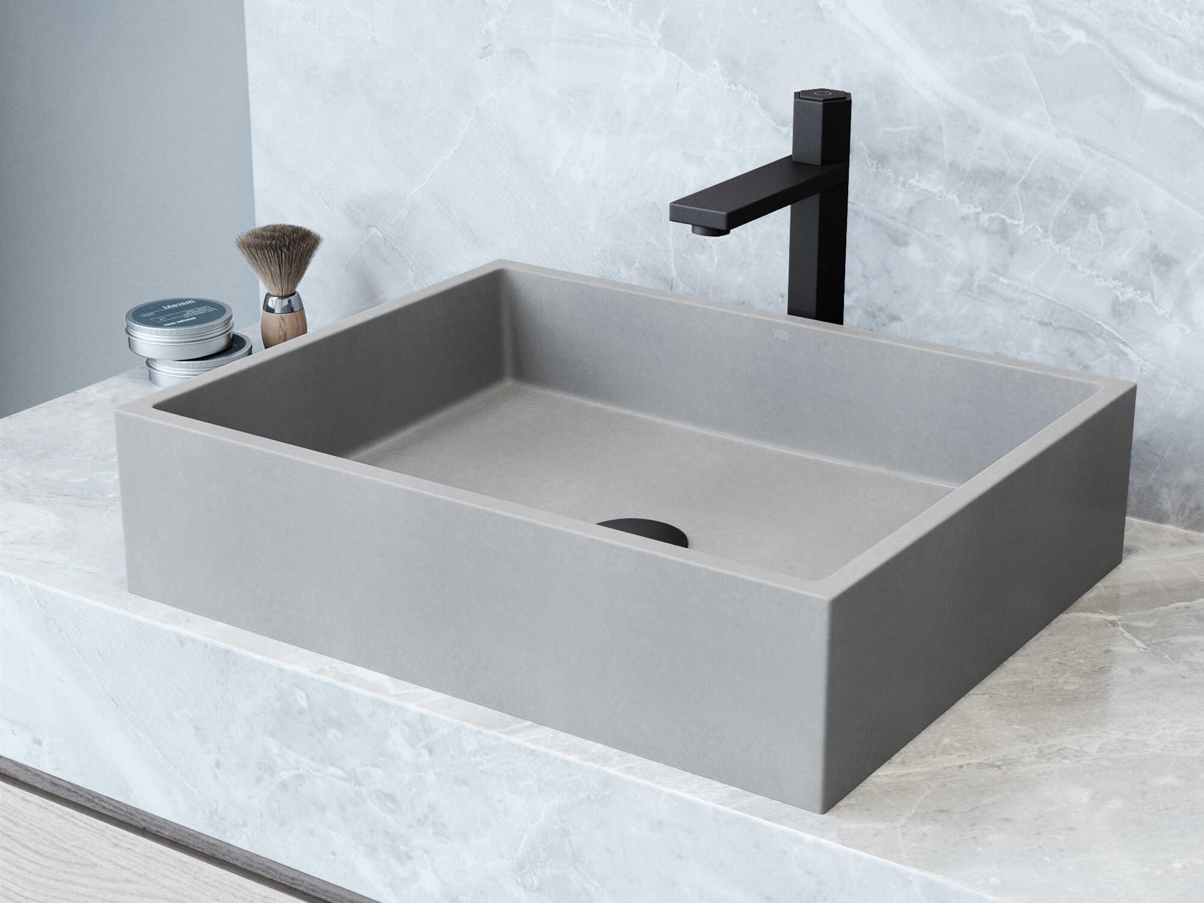 Vigo Coca Rectangular Bathroom Vessel Sink with Nova Vessel Faucet and Pop-Up Drain