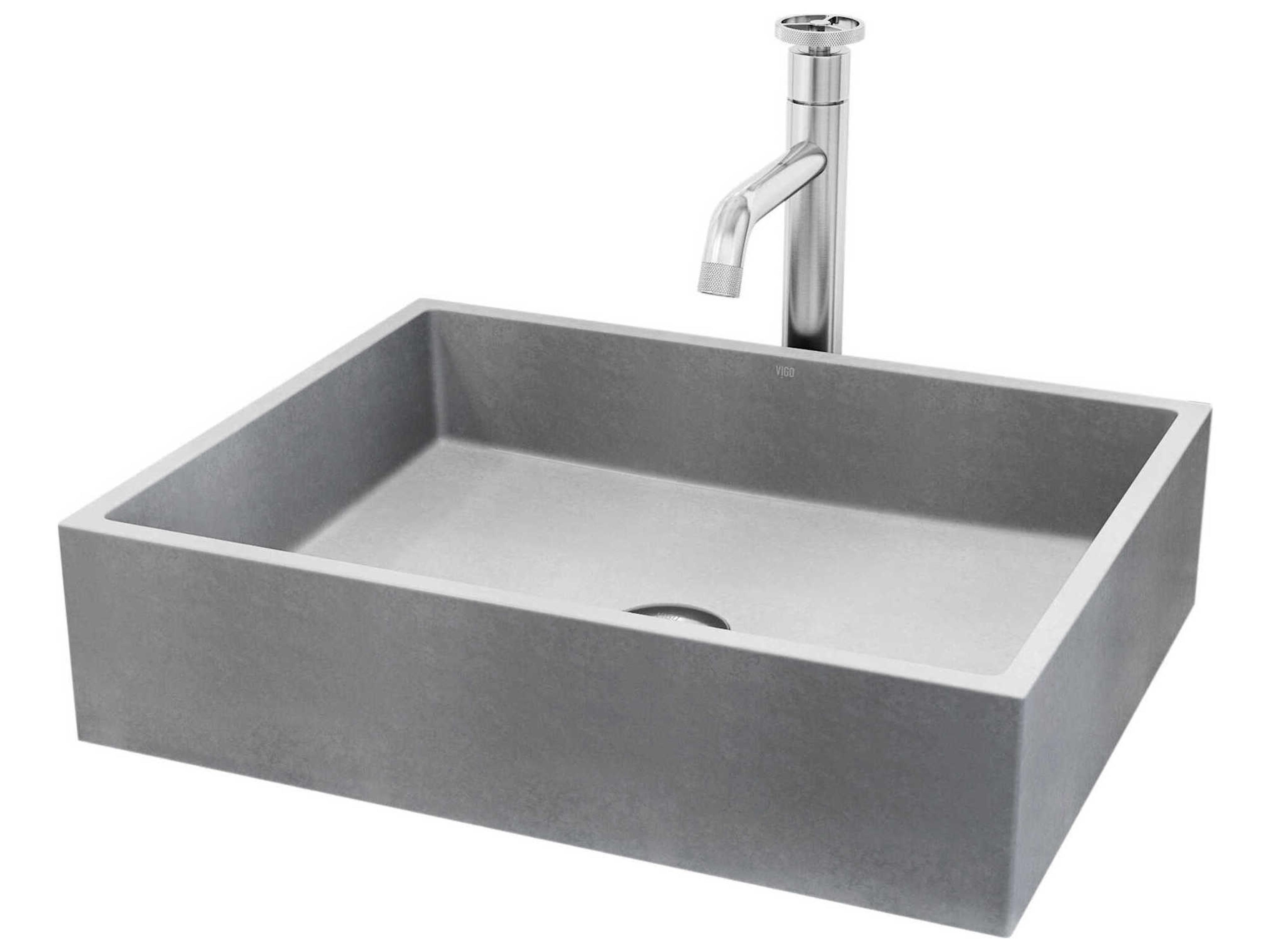 Vigo Coca Rectangular Bathroom Vessel Sink with Cass Vessel Faucet and Pop-Up Drain