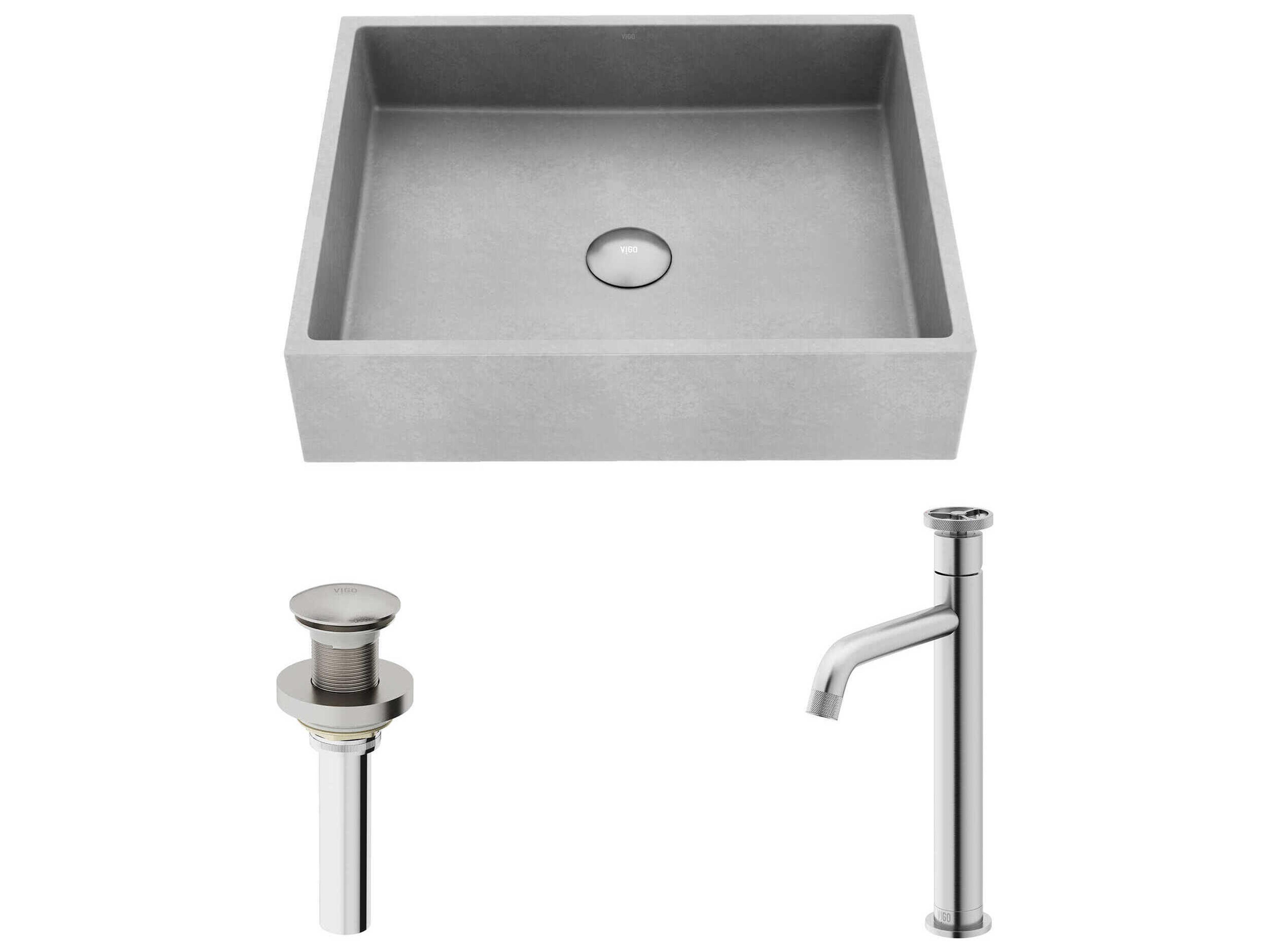 Vigo Coca Rectangular Bathroom Vessel Sink with Cass Vessel Faucet and Pop-Up Drain
