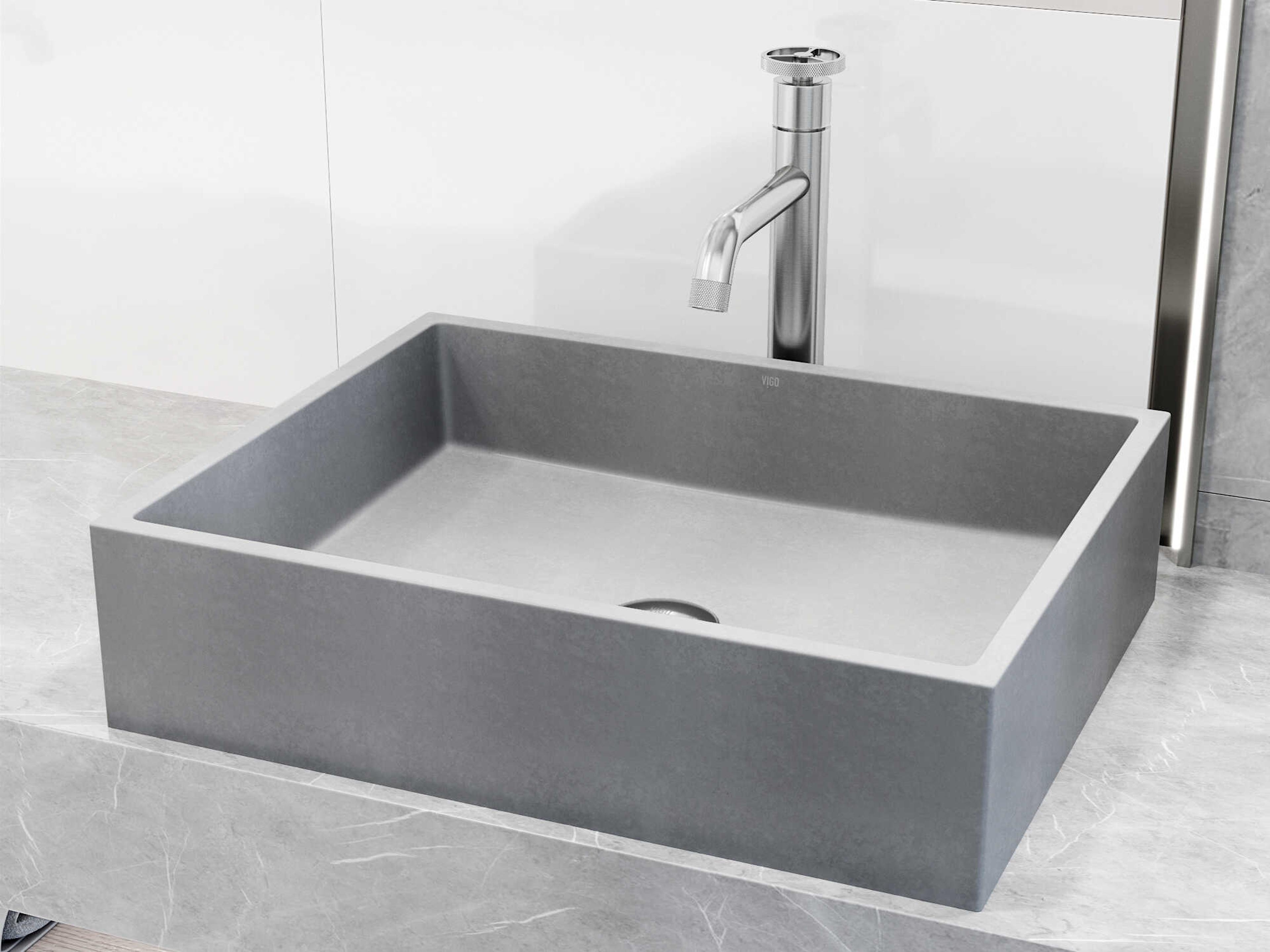 Vigo Coca Rectangular Bathroom Vessel Sink with Cass Vessel Faucet and Pop-Up Drain