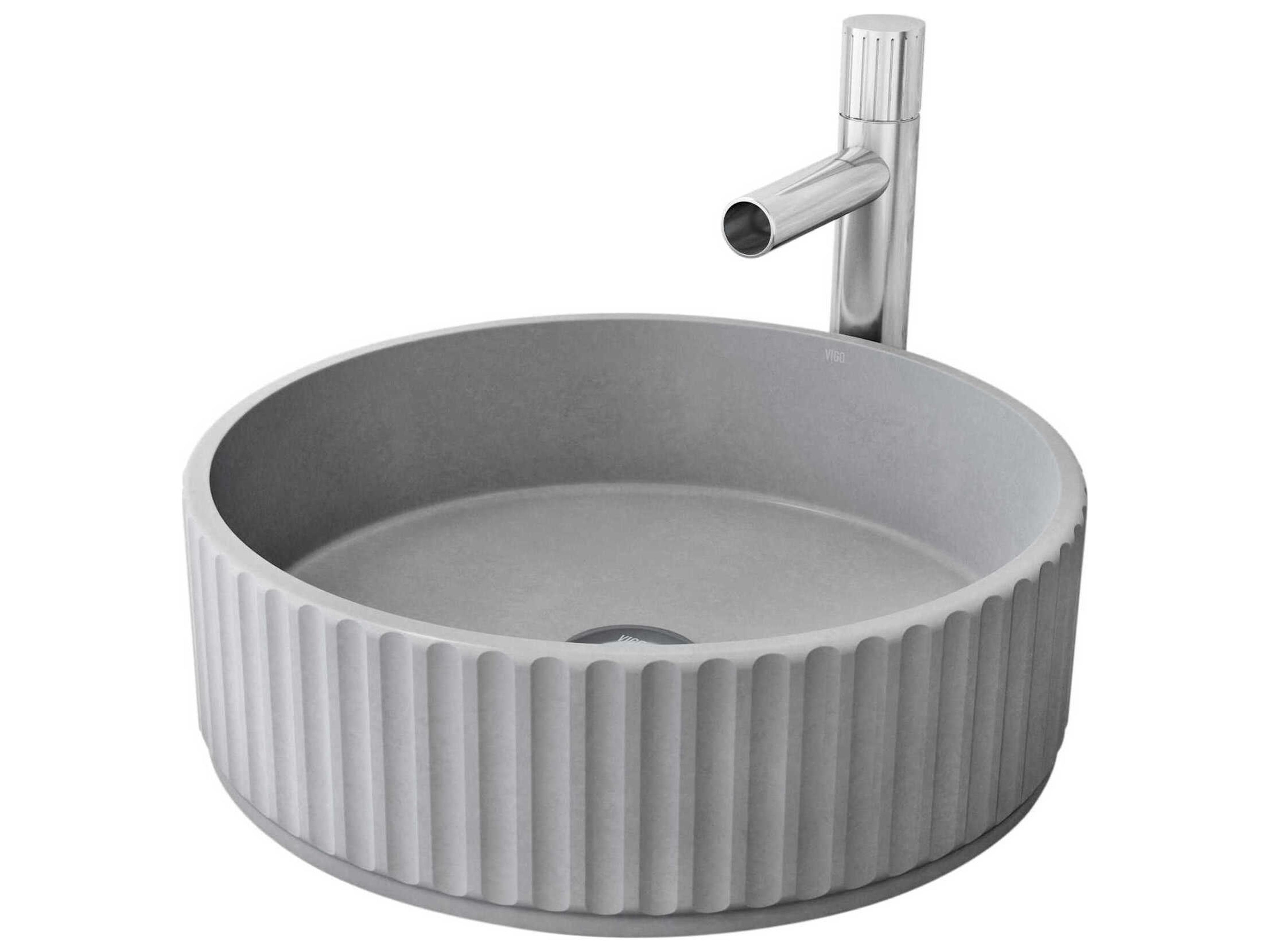 Windsor Round Fluted Bathroom Vessel Sink with Ashford Vessel Faucet and Pop-Up Drain