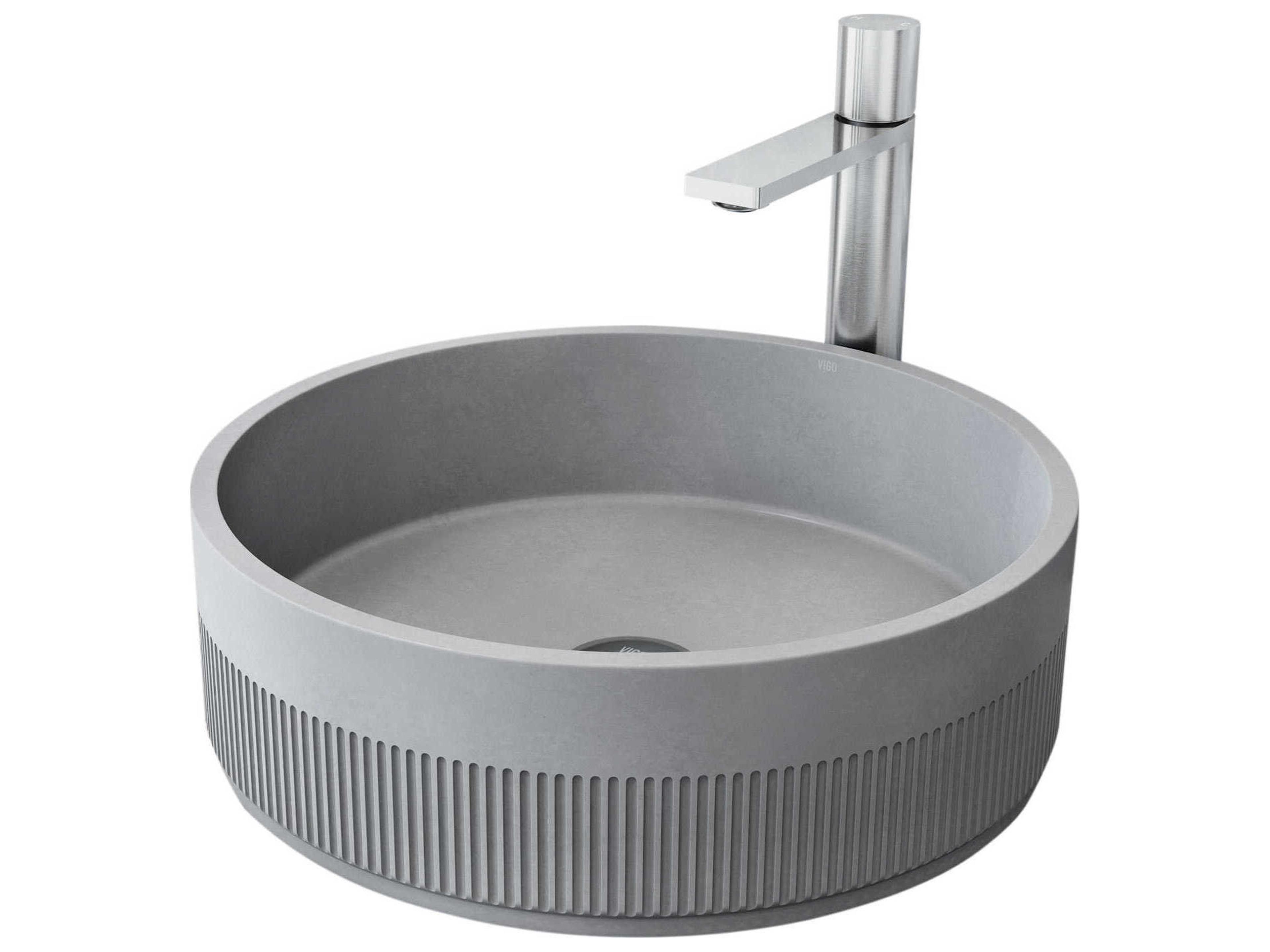 Cypress Round Fluted Bathroom Vessel Sink with Gotham Faucet and Pop-Up Drain