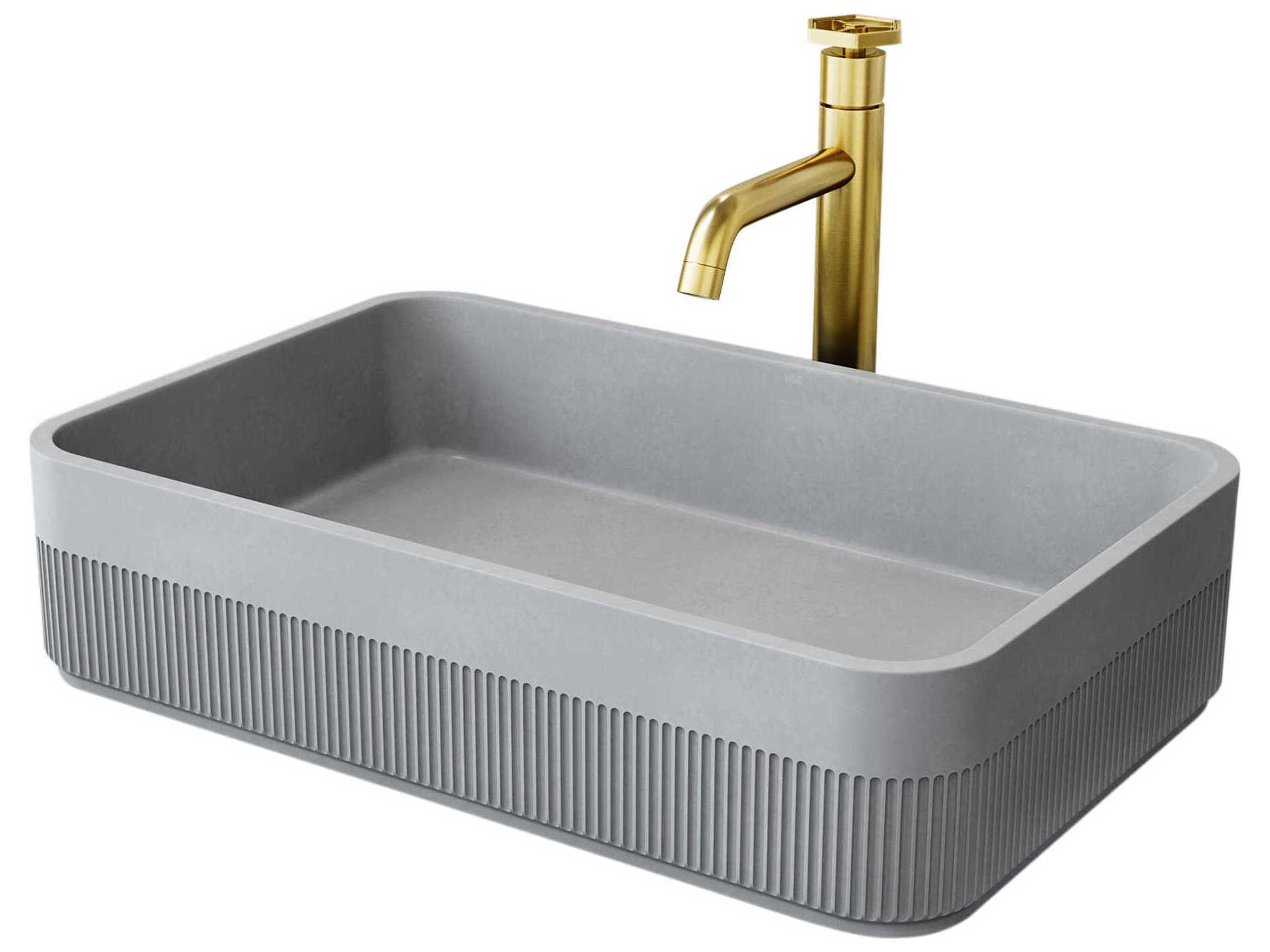 Cypress Rectangular Concrete Vessel Bathroom Sink with Ruxton Faucet