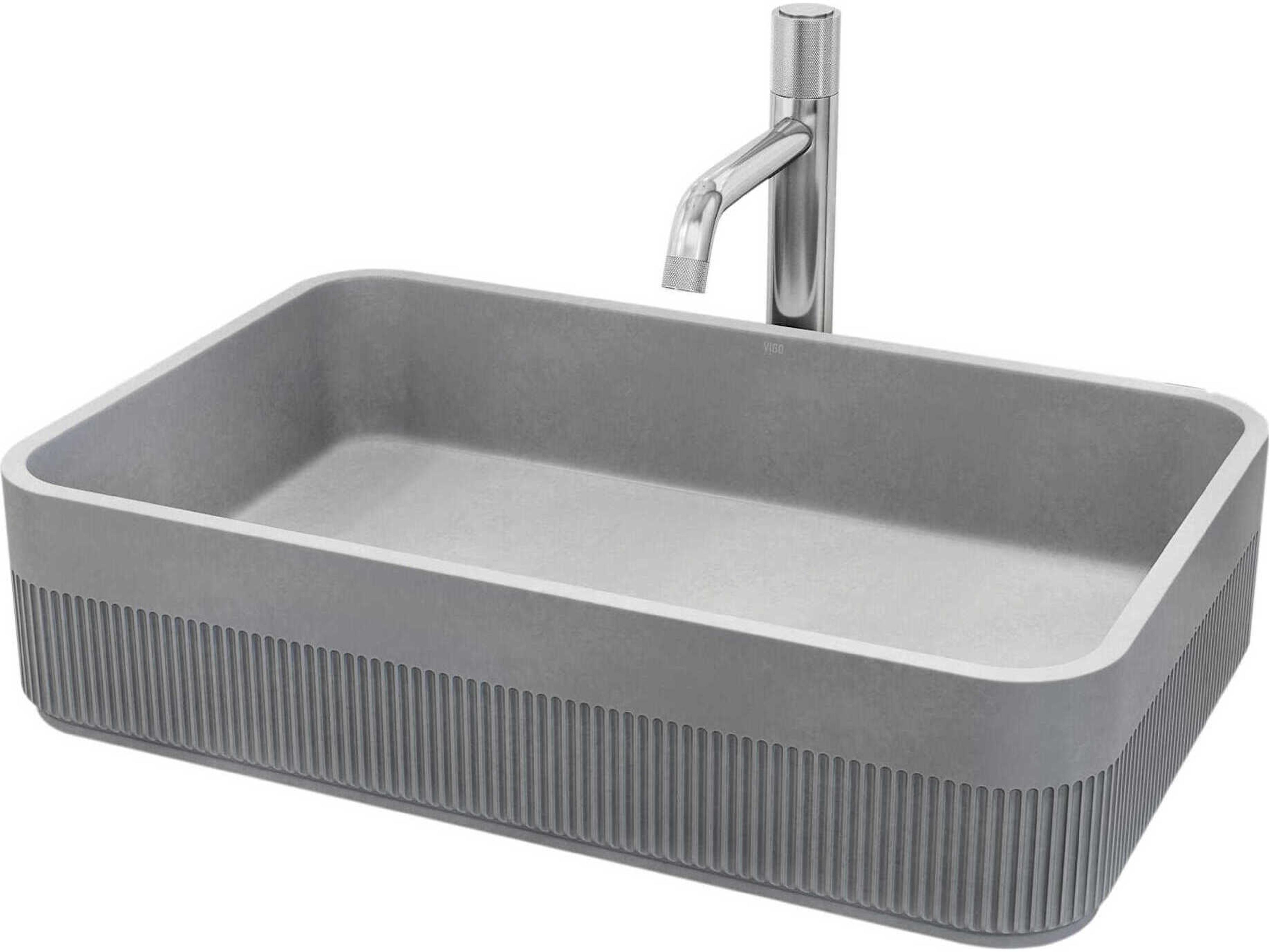 Cypress Rectangular Concrete Vessel Bathroom Sink and Faucet Combo with Pop-Up Drain