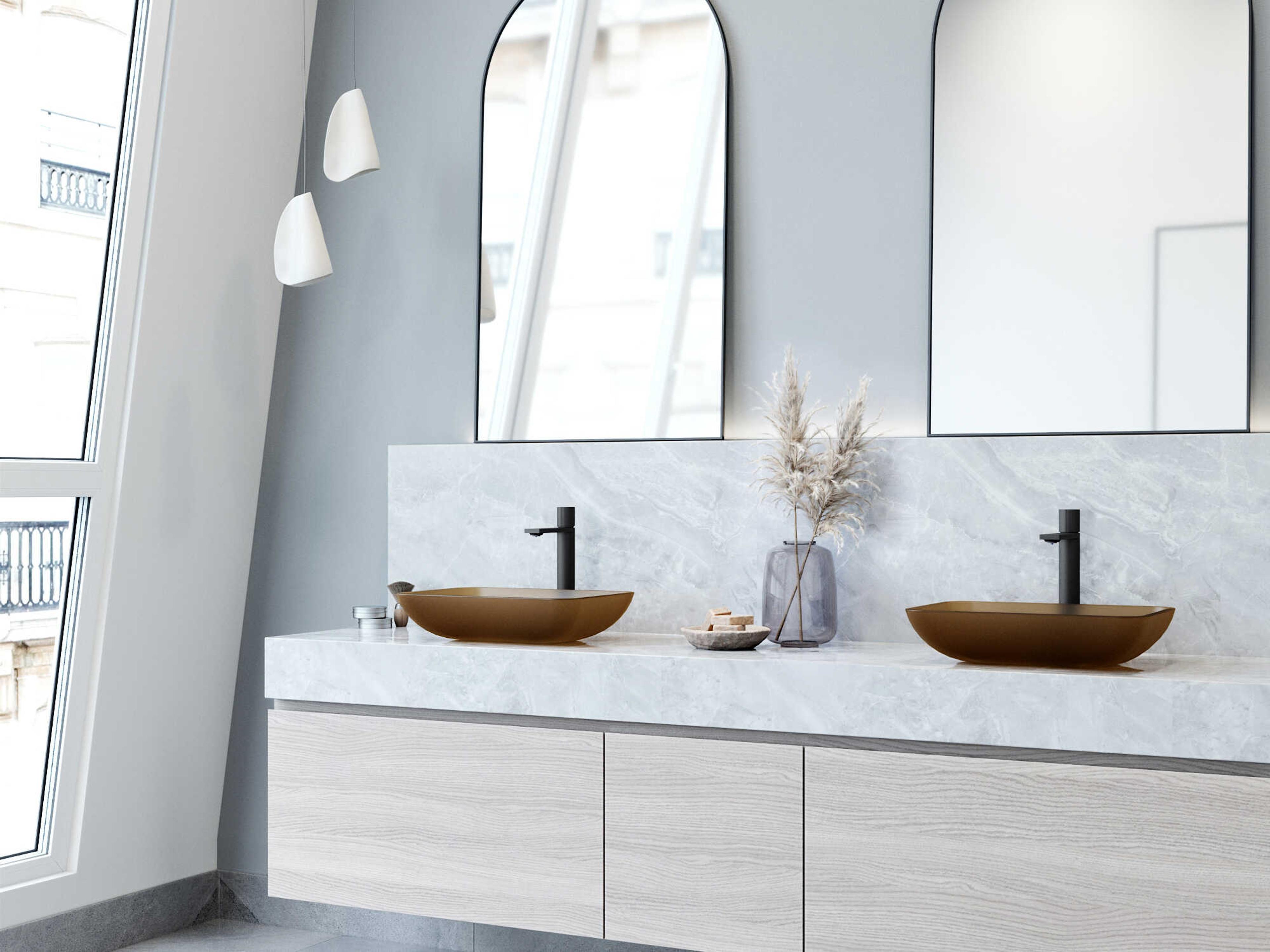 Vigo Sottile Rectangular Bathroom Vessel Sink with Gotham Faucet and Pop-Up Drain