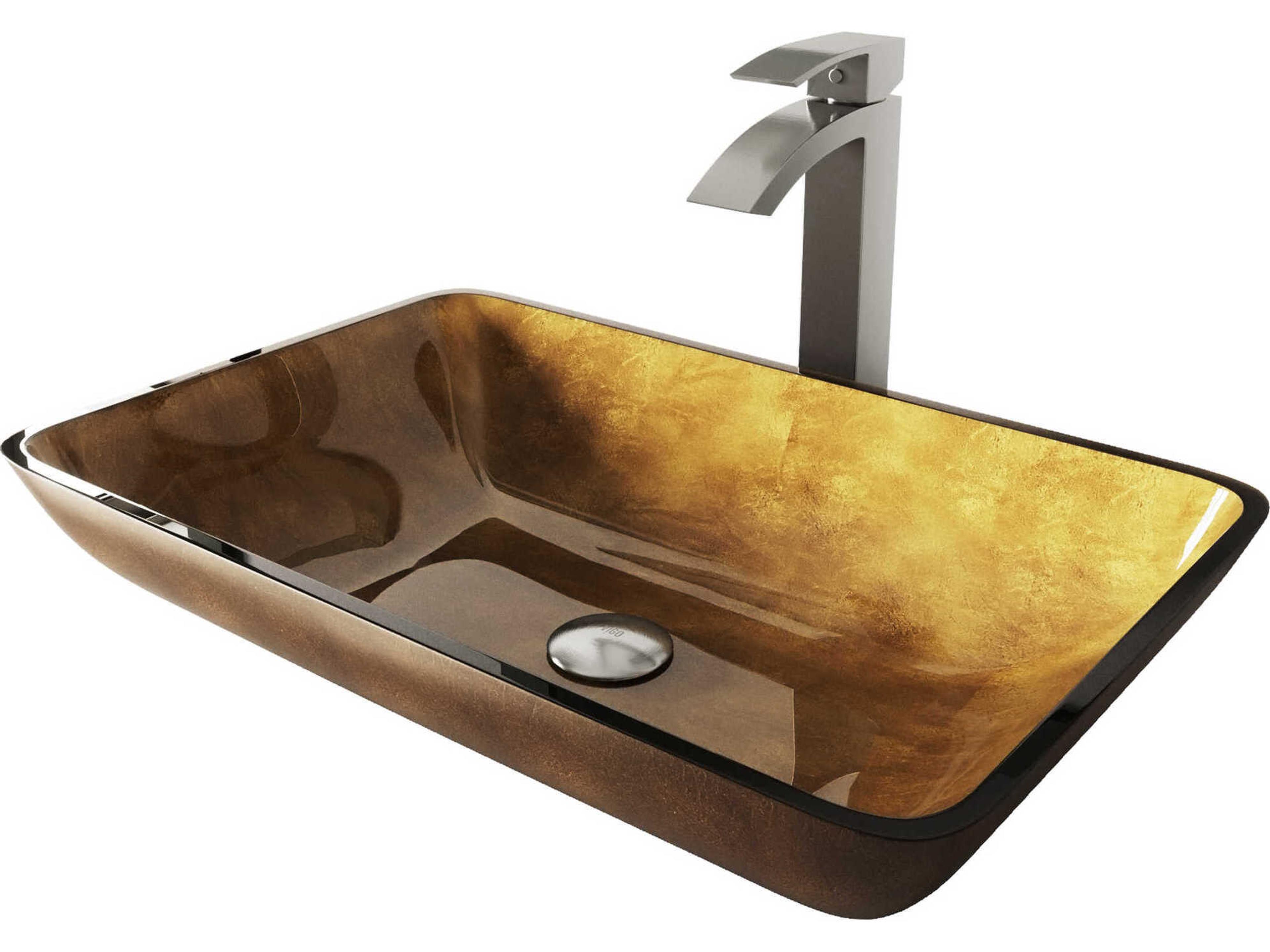 Copper 22" Rectangular Vessel Bathroom Sink with Brushed Nickel 1-Lever Duris Faucet and Drain