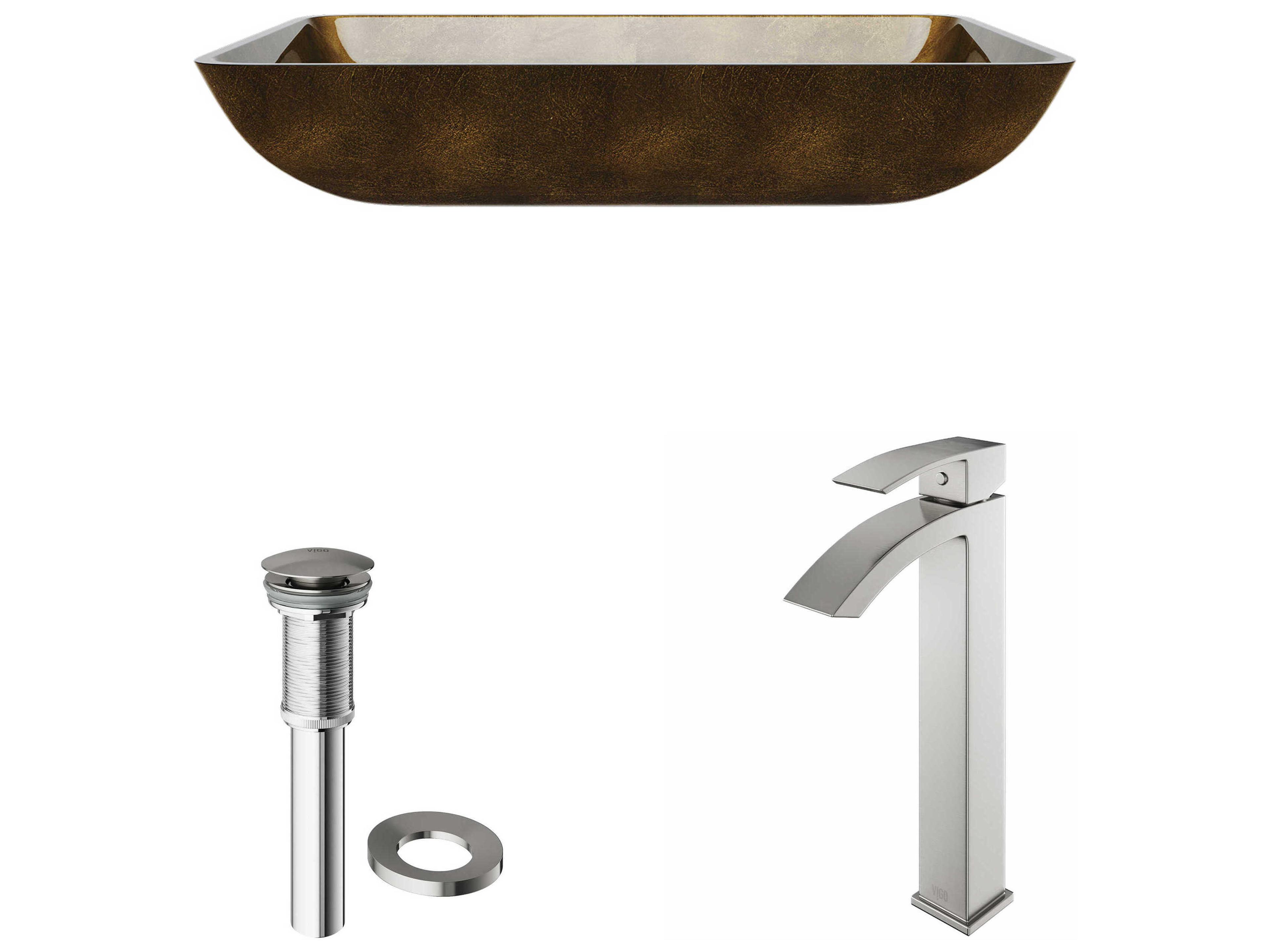 Vigo Copper 22" Rectangular Vessel Bathroom Sink with Brushed Nickel 1-Lever Duris Faucet and Drain
