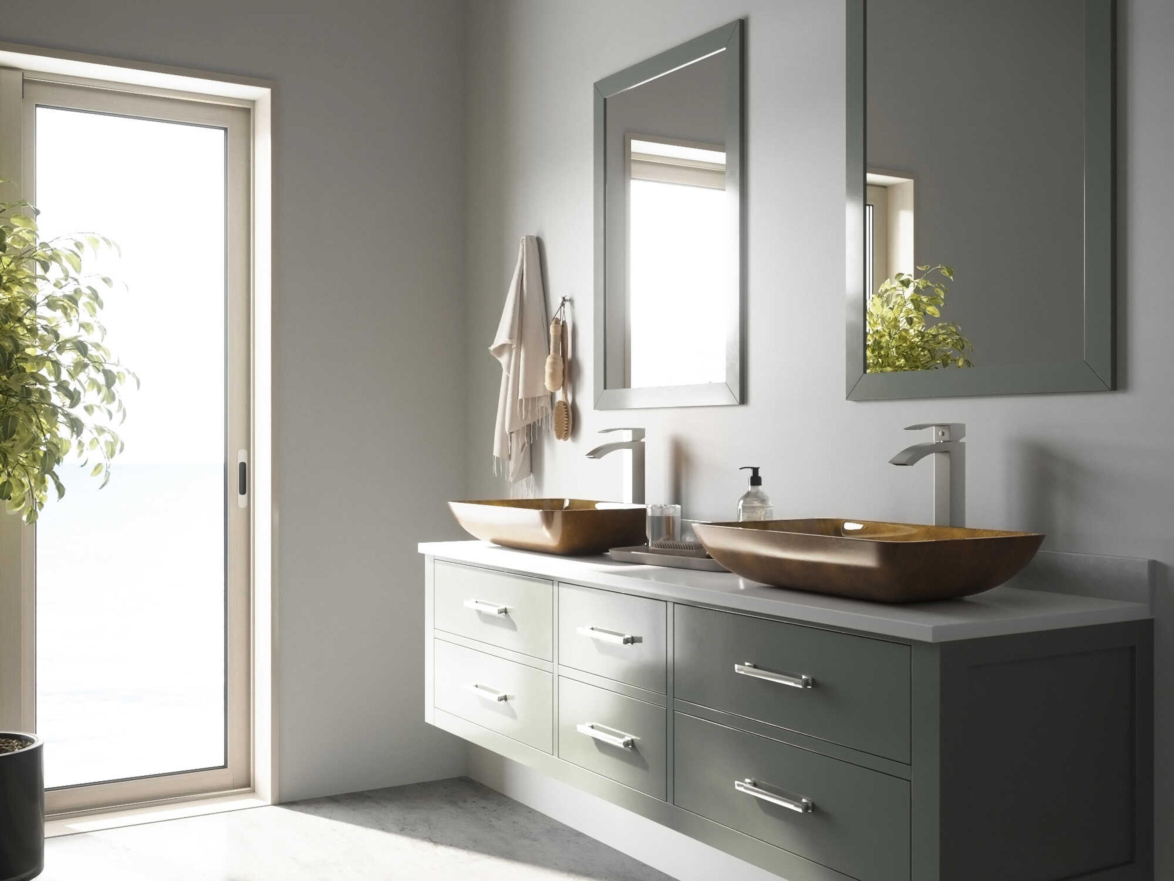 Vigo Copper 22" Rectangular Vessel Bathroom Sink with Brushed Nickel 1-Lever Duris Faucet and Drain