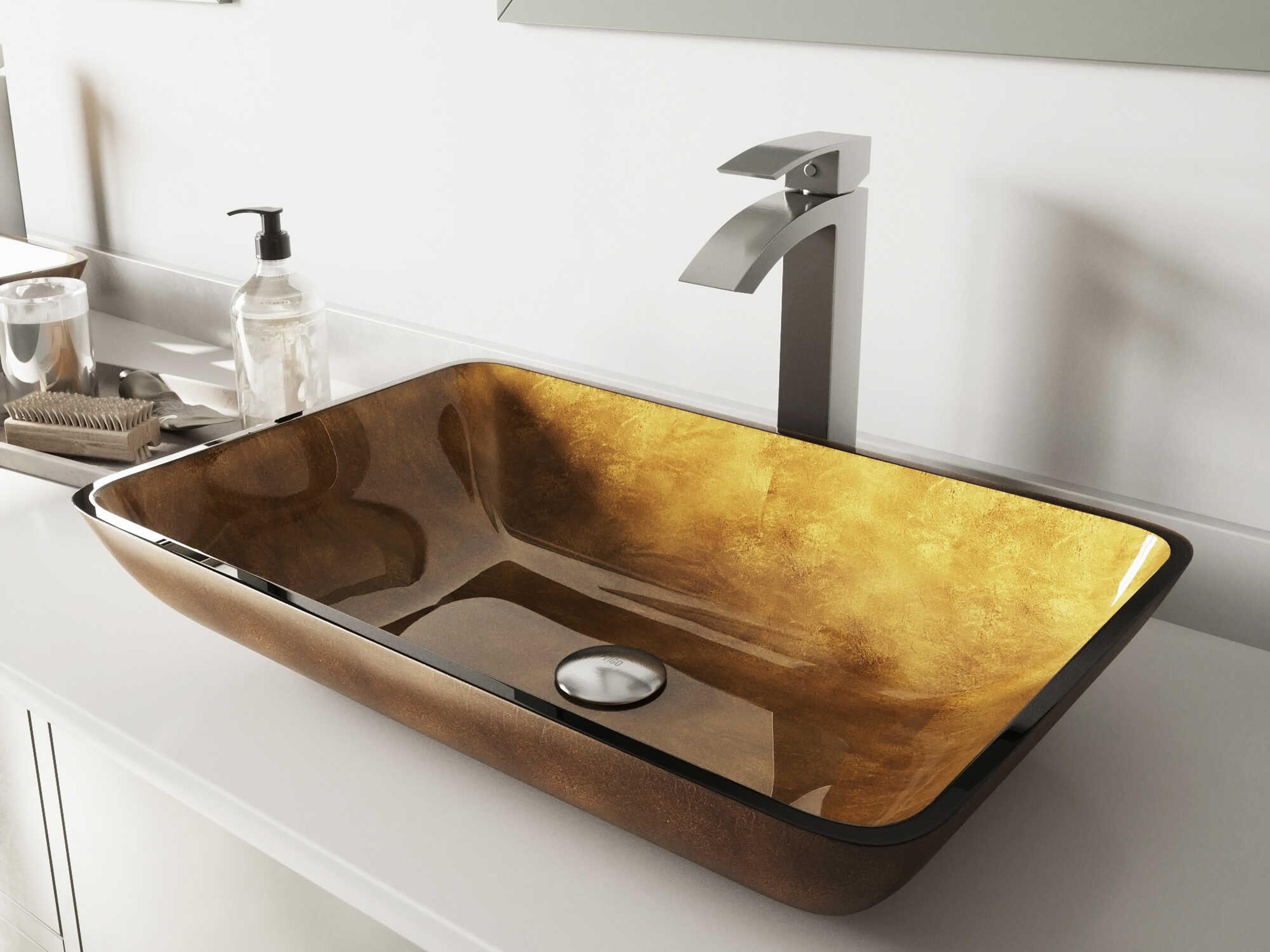 Vigo Copper 22" Rectangular Vessel Bathroom Sink with Brushed Nickel 1-Lever Duris Faucet and Drain