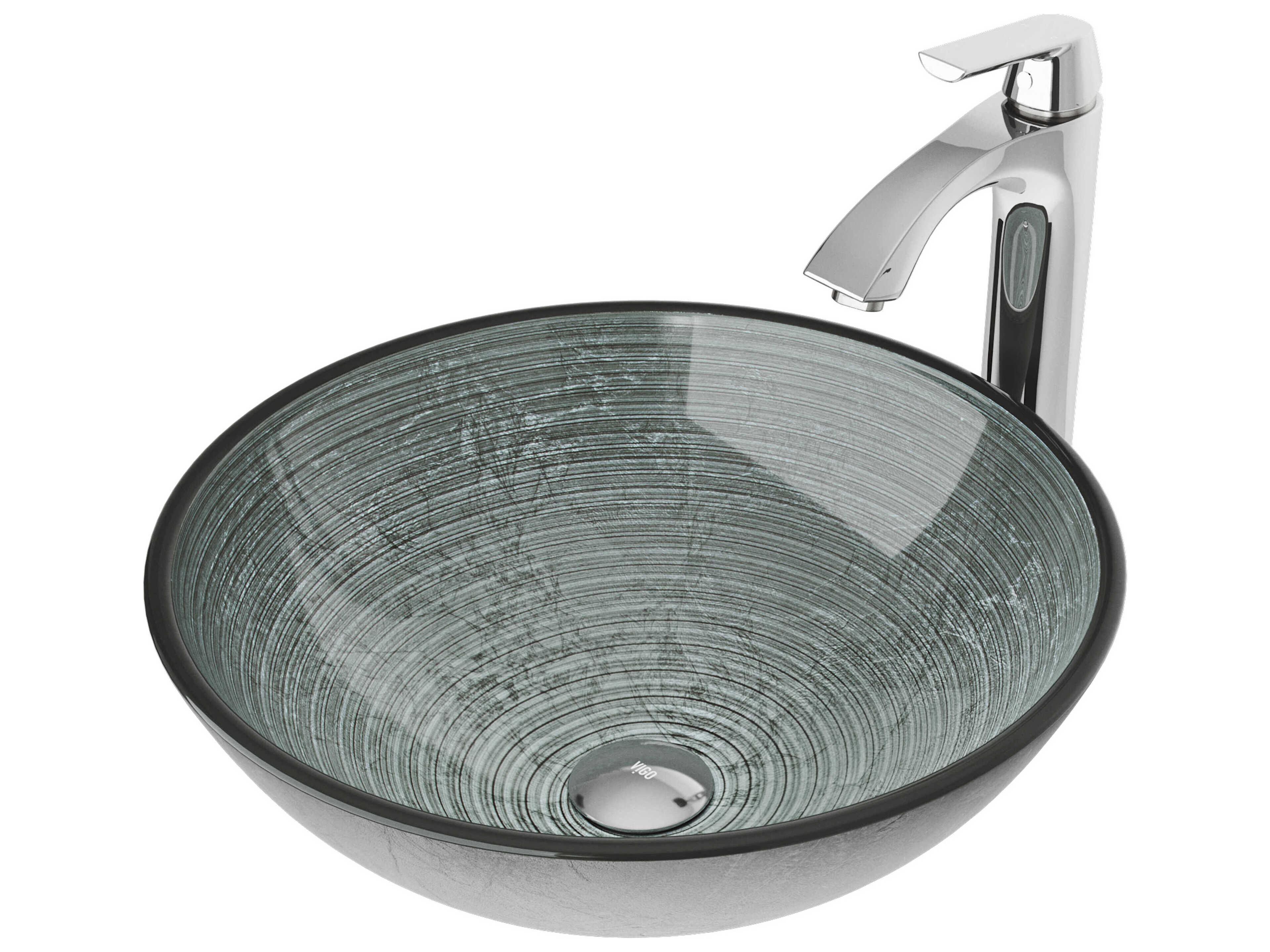 Simply Silver 17" Round Vessel Bathroom Sink with Chrome 1-Lever Linus Faucet and Drain