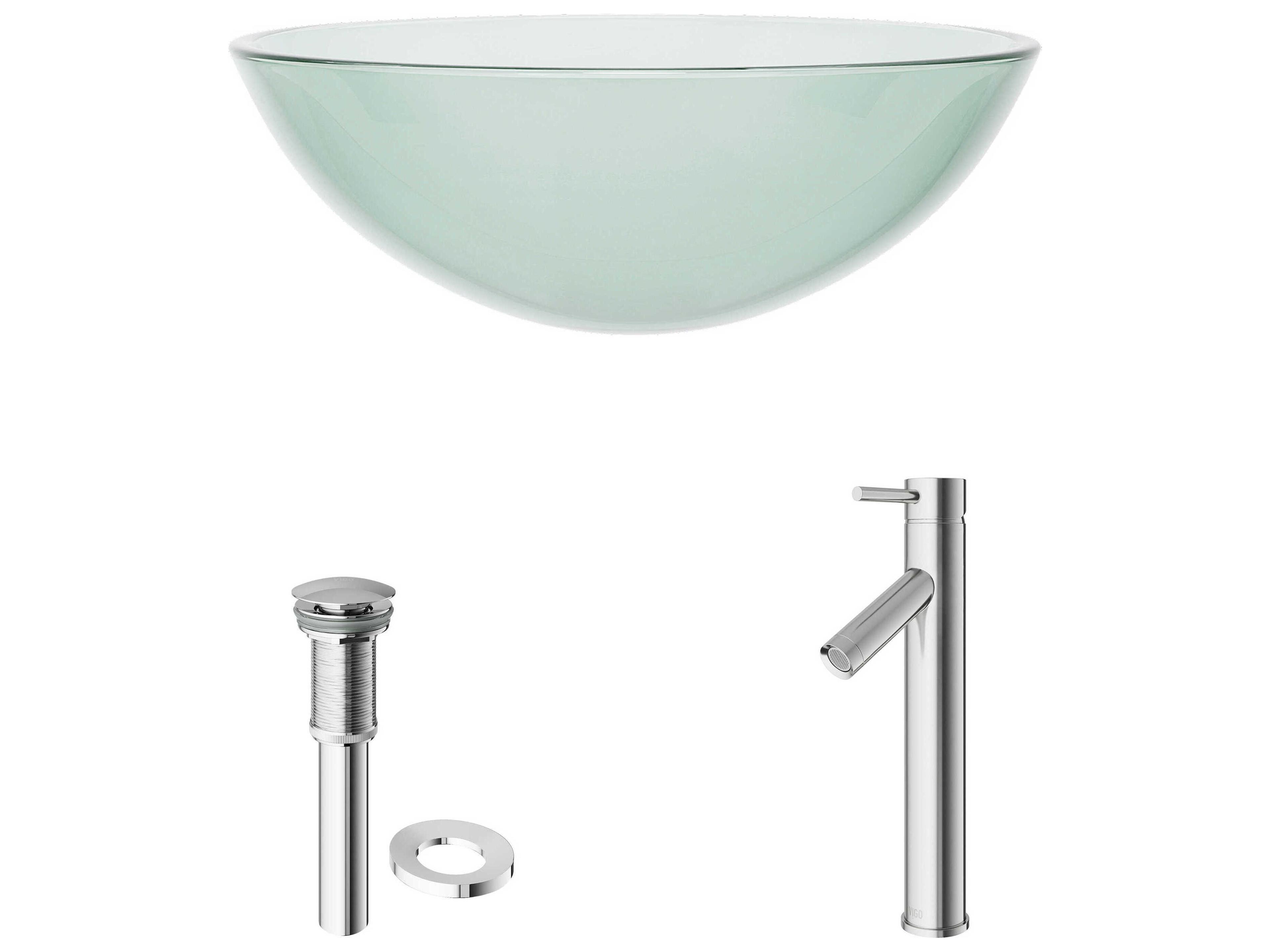 Vigo Crystalline Iridescent 17" Round Vessel Bathroom Sink with Brushed Nickel 1-Lever Dior Faucet and Drain